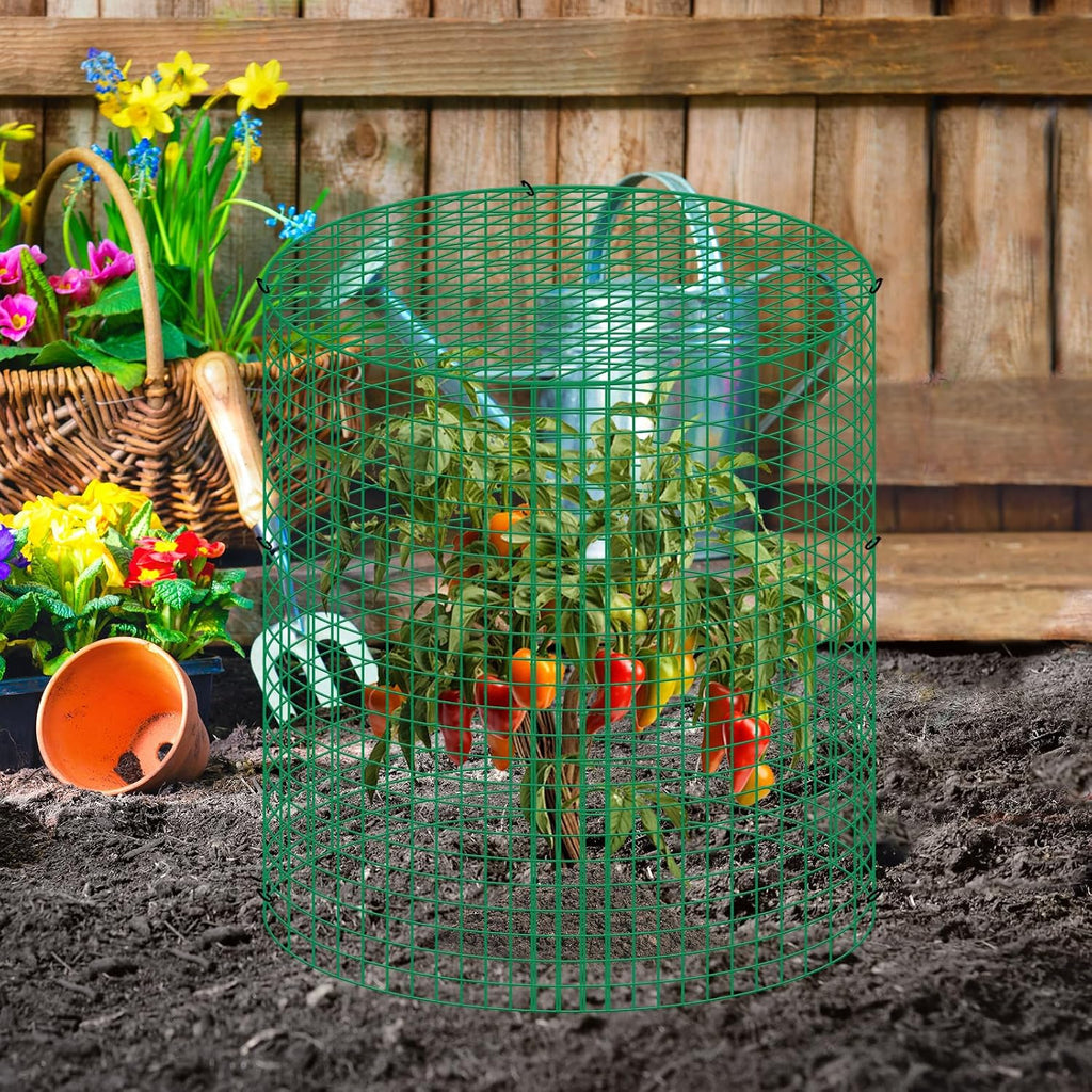 4 Sets 13"x 16" Wire Plant Protector from Animals, Plant Protector Cages | Zip Ties & Stakes Included, Garden Plant