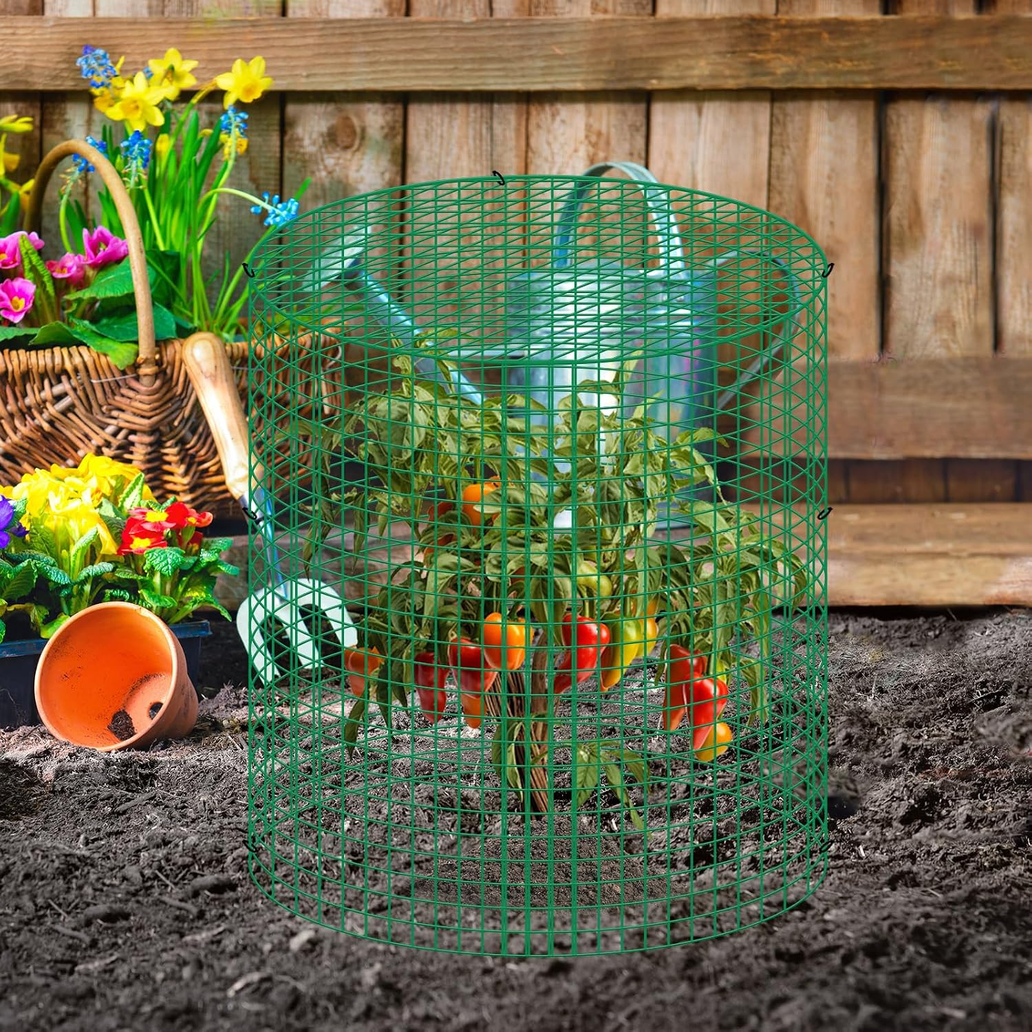 4 Sets 13"x 16" Wire Plant Protector from Animals, Plant Protector Cages | Zip Ties & Stakes Included, Garden Plant
