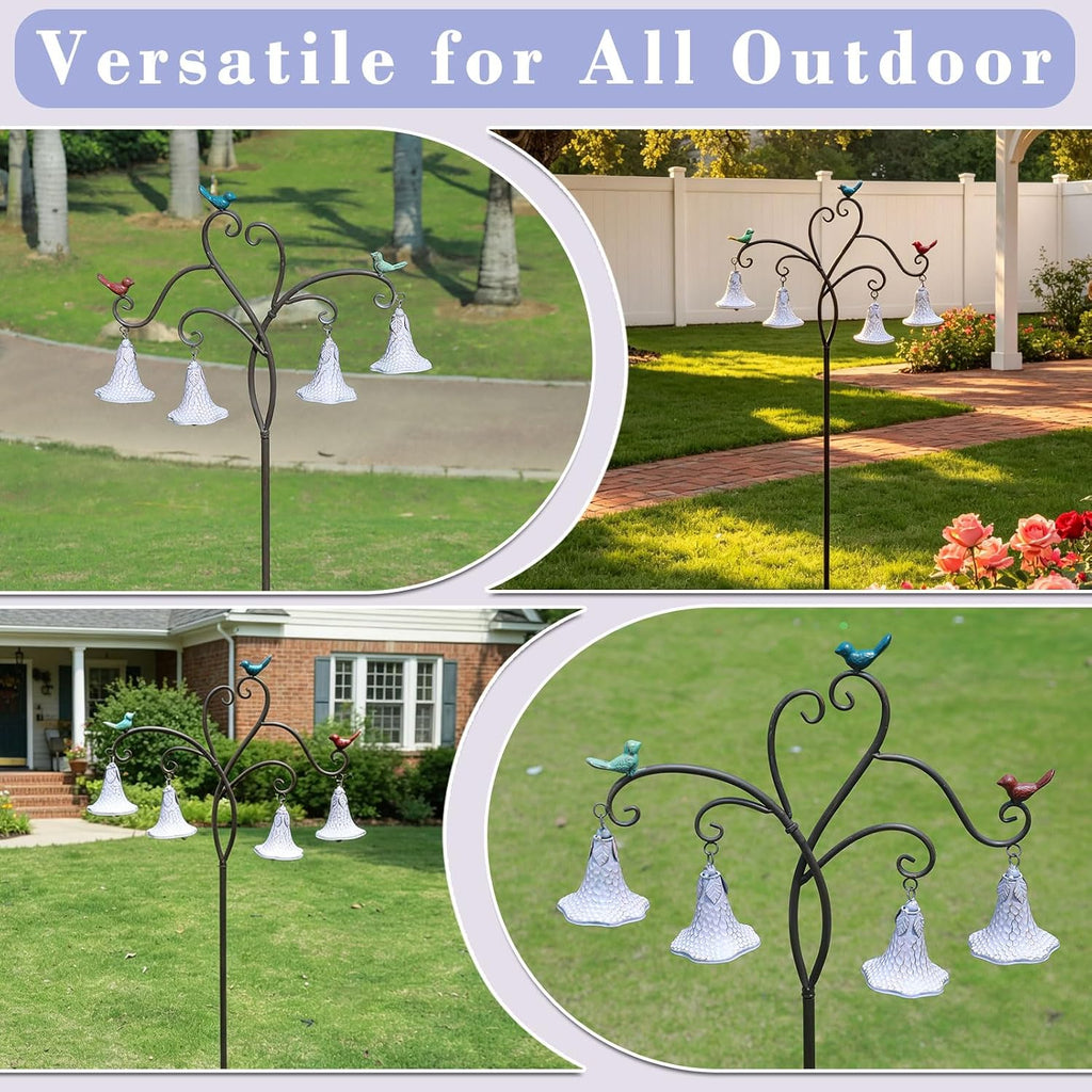 HOUYANG 48 Inch Metal Decorative Garden Stake with Bird and Bell Decor | Rustic Metal Flowers Yard Art for Outdoor Yard