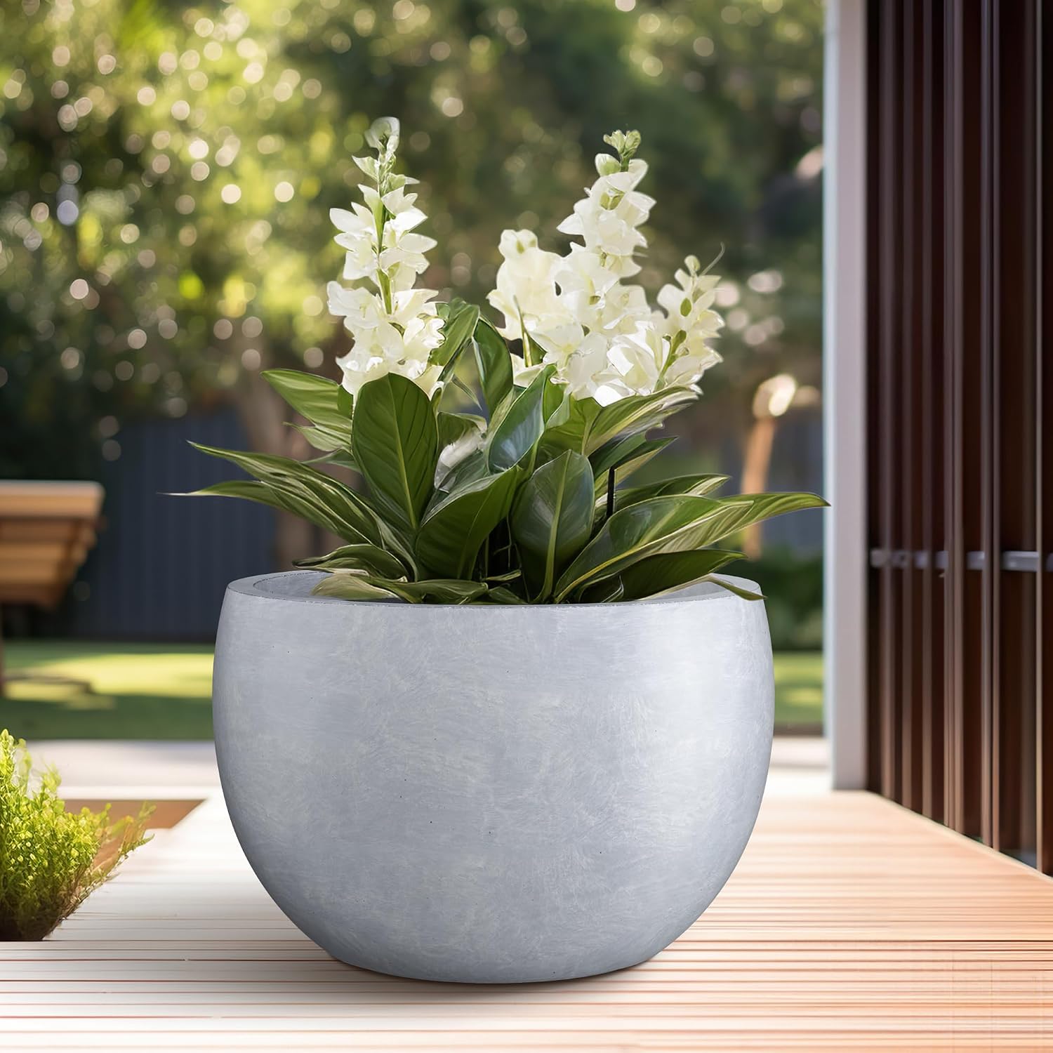 Kante Blue Gray Concrete Planter 20" Dia All-Weather Round Large Pot | Handcrafted Cement Bowl, Anti-Frost & UV