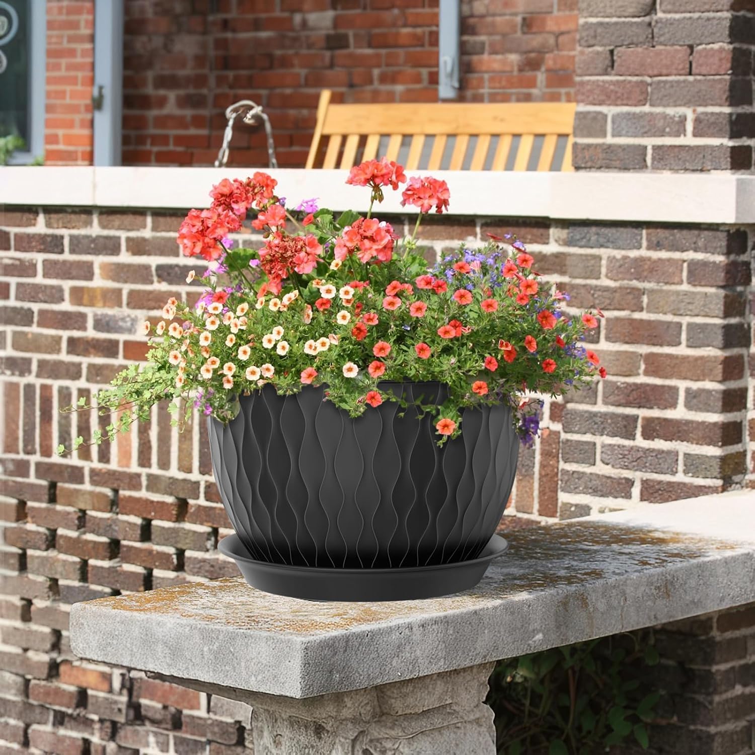 Meowell 12/10/9 inch Large Plant Pots, 3 Pack Wide Flower Pots for Outdoor Indoor Plants with Water Ripples, Big