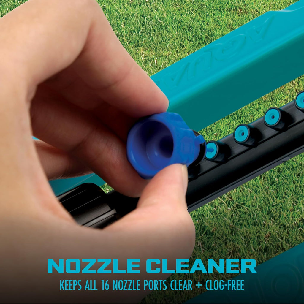 Aqua Joe Oscillating Sprinkler with Adjustable Spray, 16 Clog-Resistant Nozzles, Metal Base & 3600 Square Foot
