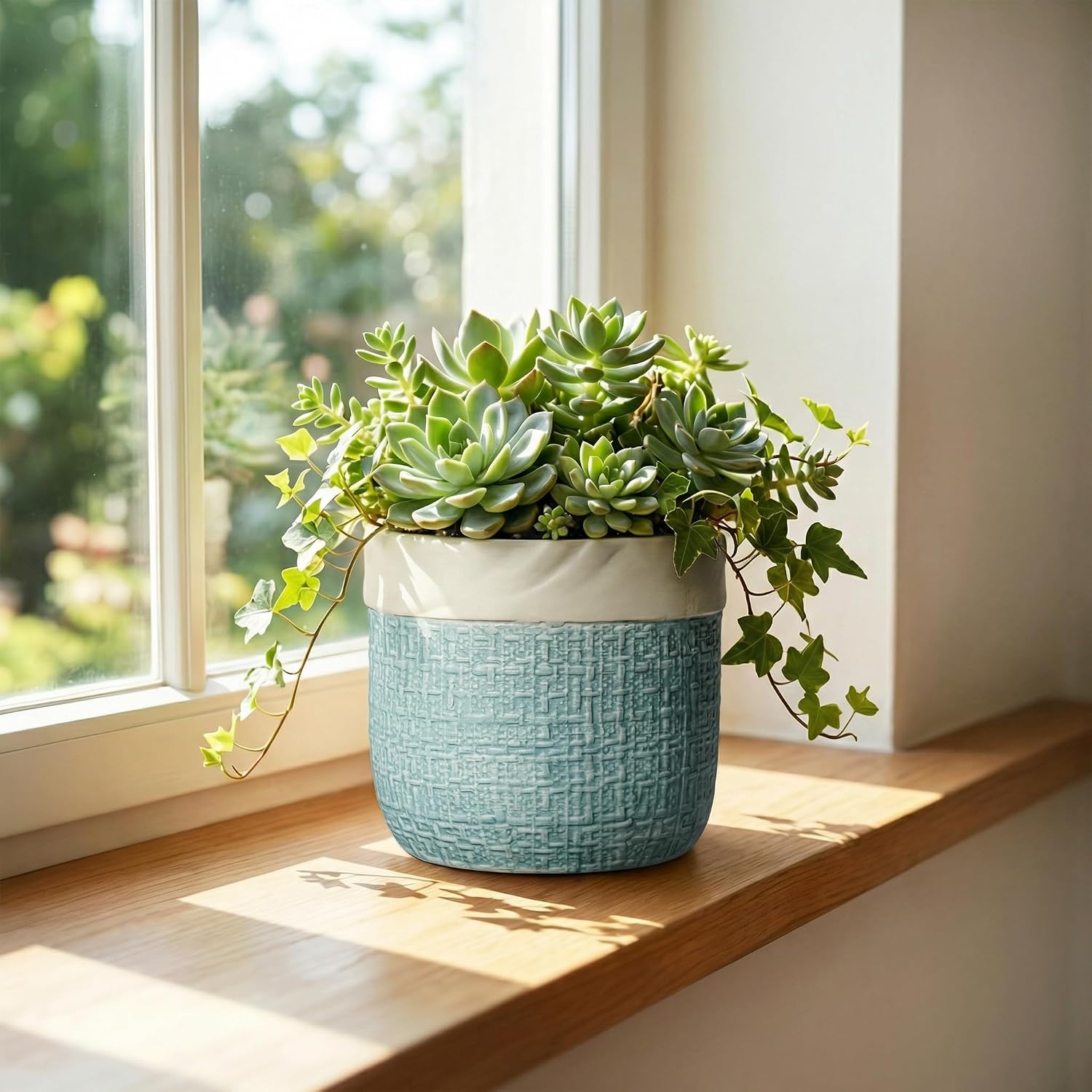 Ceramic Pots for Plants - 6 Inch Plant Pot for Indoor Succulent Plants, Round Planters with Drainage Hole, Decorative