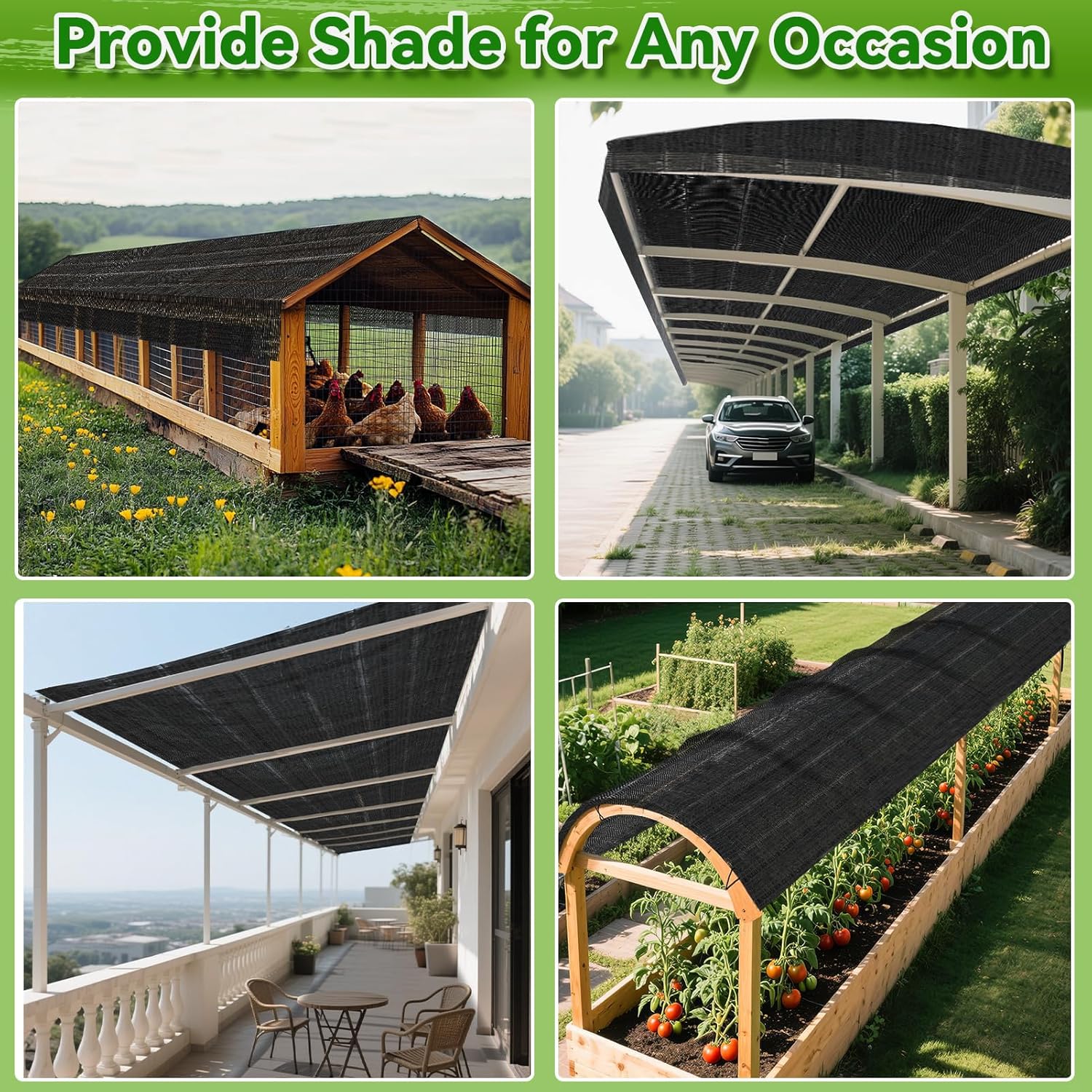 Bigmeta Cuttable Shade Cloth for Garden | 10x30FT 50% UV-Resistant Mesh Tarp with Rope, Black Sun Cover Net for Patio