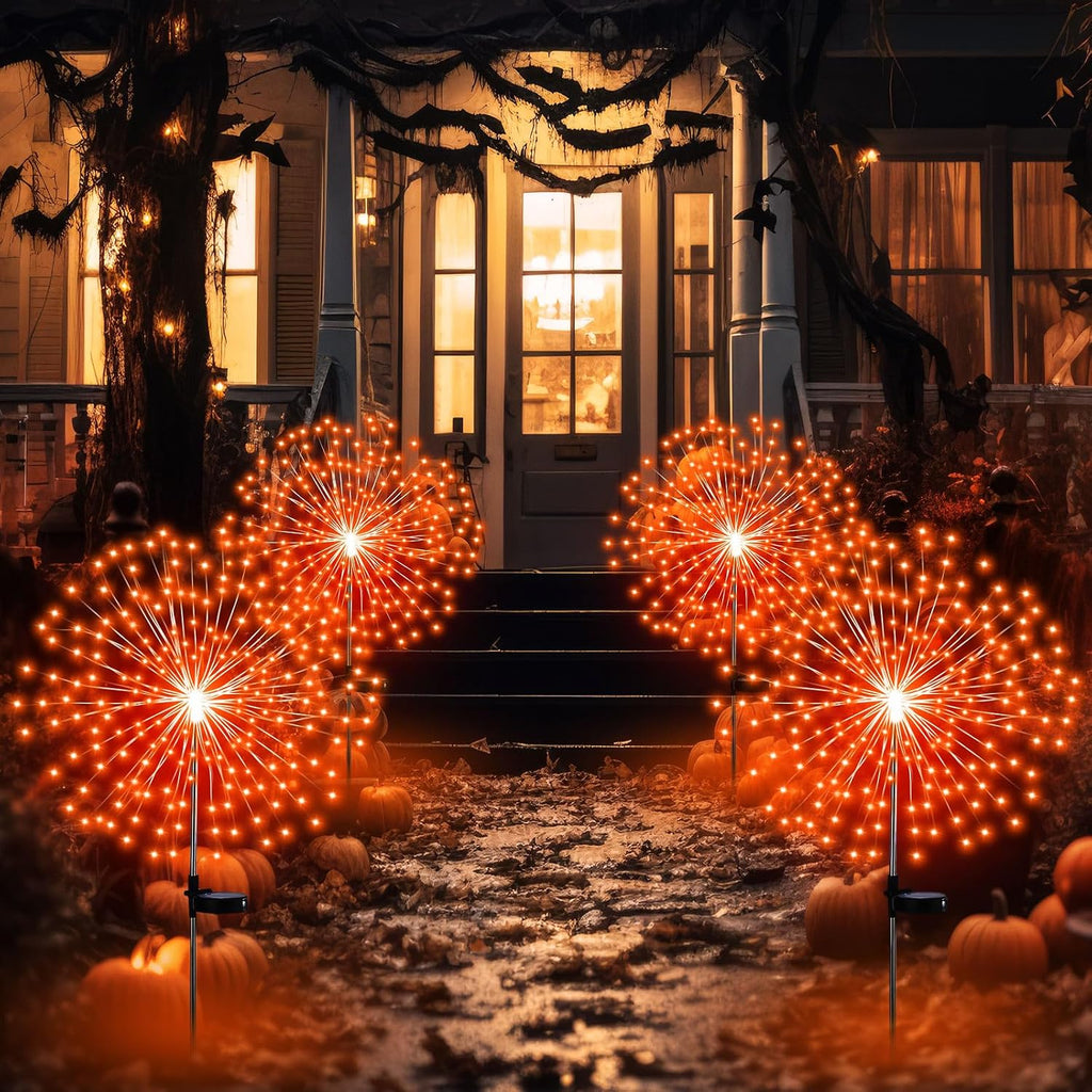 Tujoe 4 Pack Halloween Solar Decoration Outdoor Firework Lights, Orange