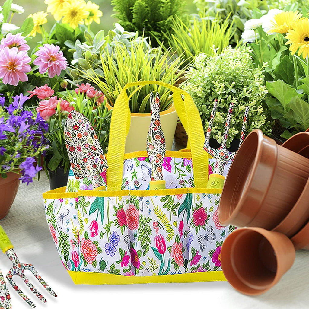 Garden Tool Set 9 Piece Heavy Duty Aluminum Gardening Hand Tools Kit Cute Gardening Supplies with Non-Slip Rubber Grip