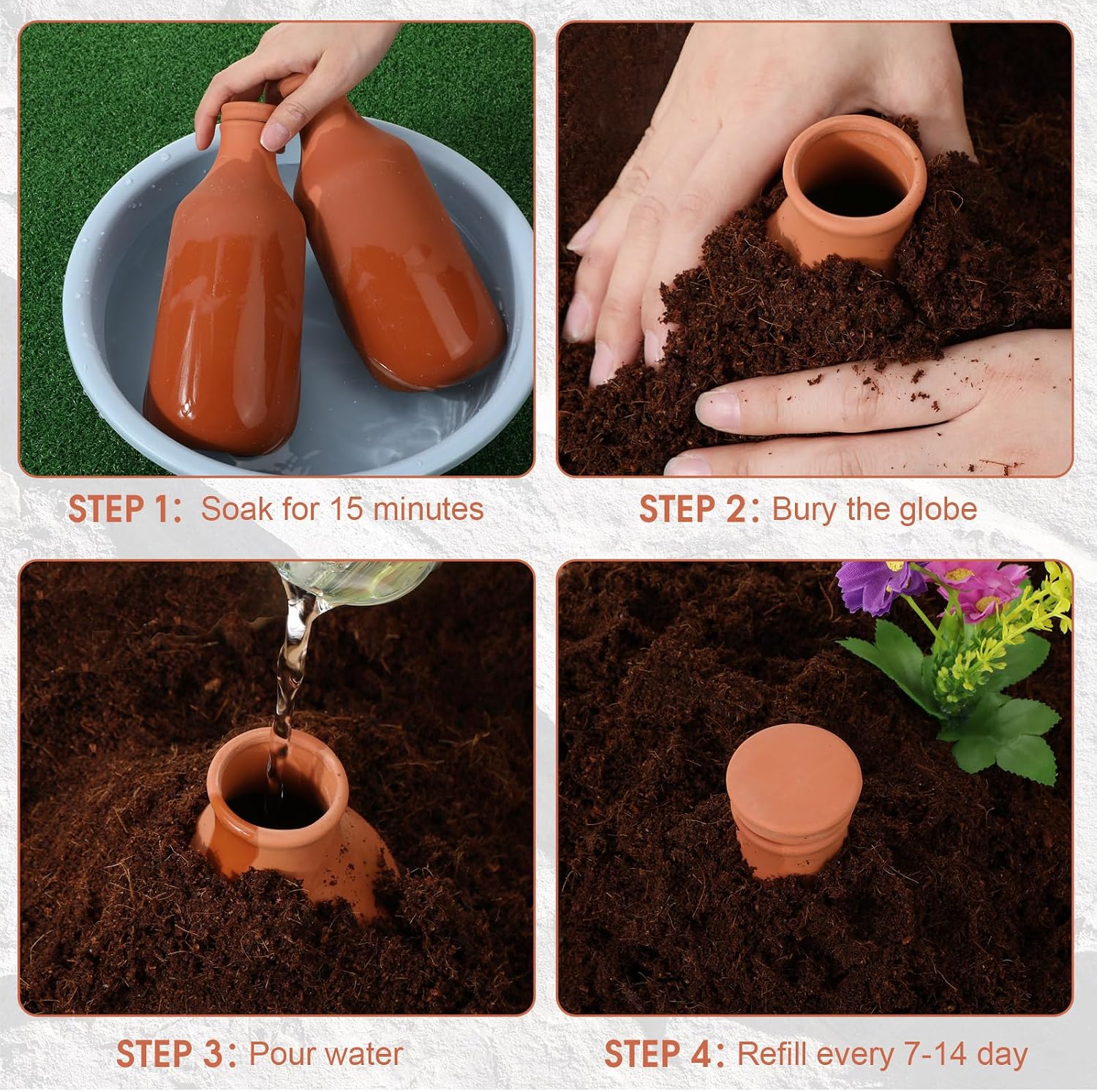 DoubleFill 4 Pcs 24oz Ollas Terracotta Watering Pots Self Watering Planter Insert Terracotta Globes Clay for Outdoor
