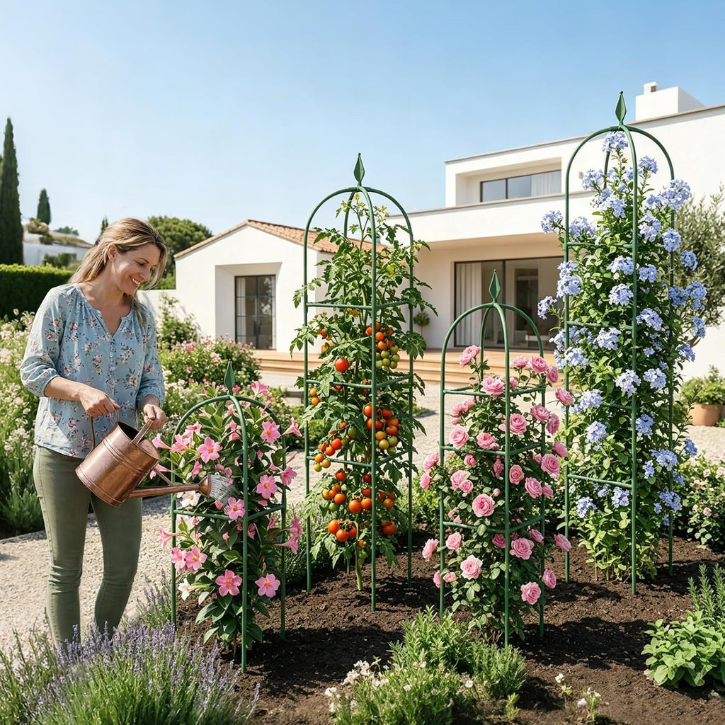 2 Pack Garden Obelisk Trellis for Climbing Plants, 6 FT Metal Rustproof Plant Support Rose Trellis, Tower Potted Cages