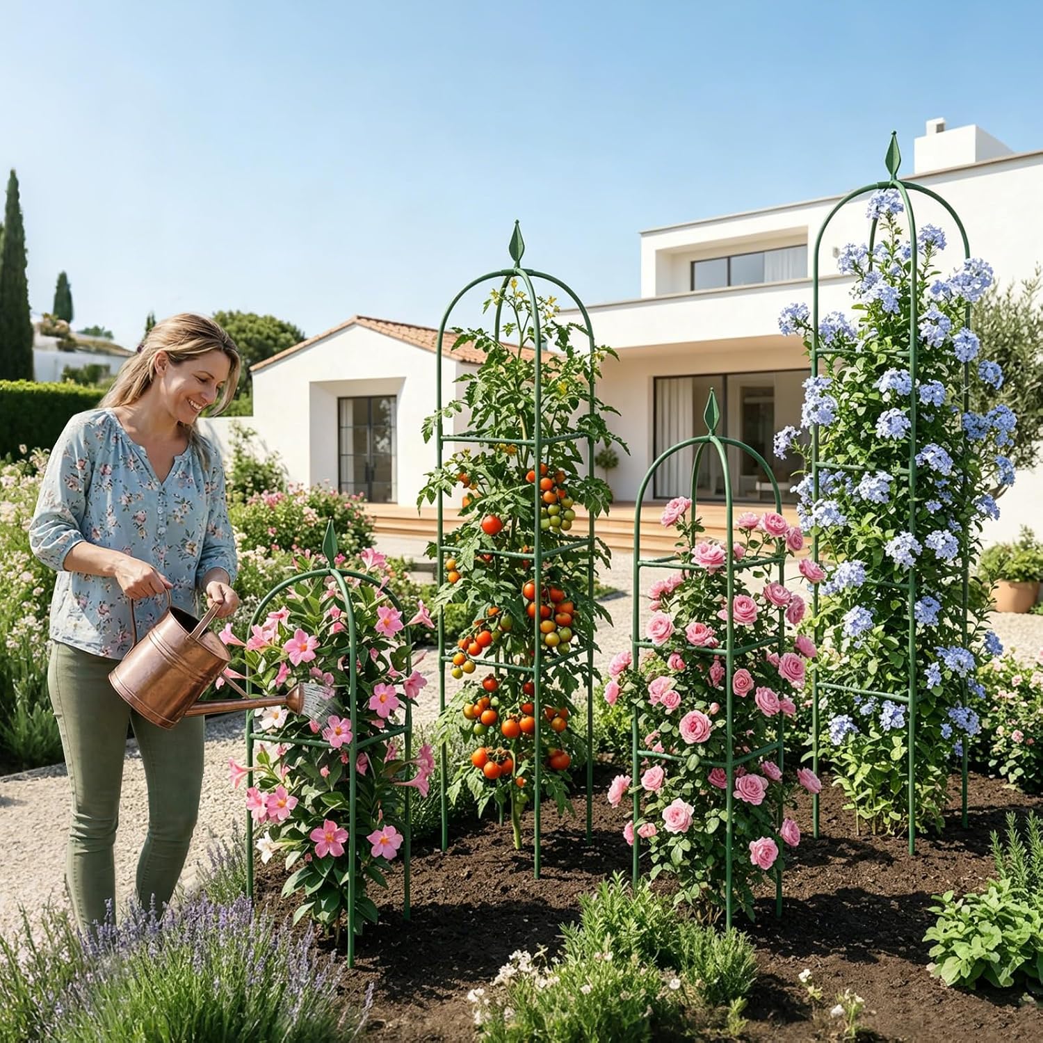 2 Pack Garden Obelisk Trellis for Climbing Plants, 6 FT Metal Rustproof Plant Support Rose Trellis, Tower Potted Cages