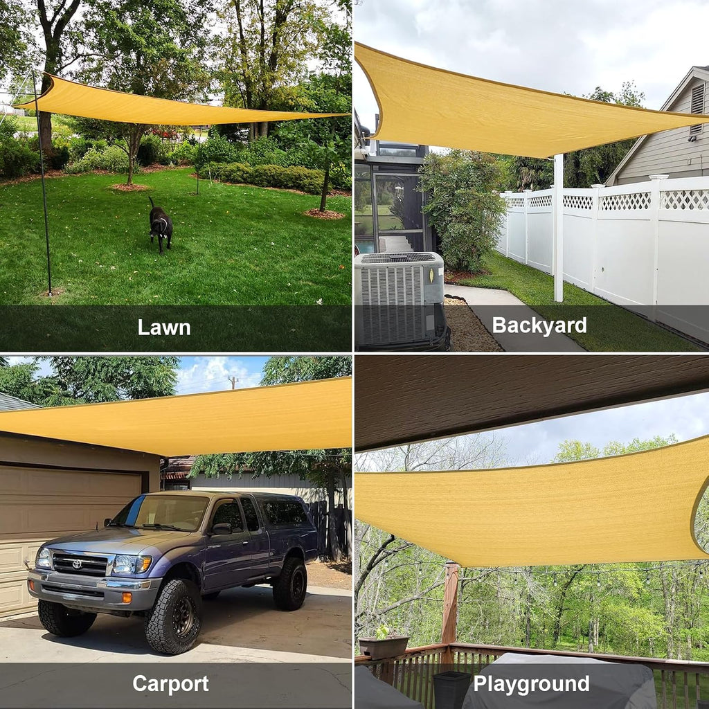Sun Shade Sail 8' x 10' Sand Rectangle UV Block Shade Cover | Outdoor sun shade sail for backyard, patio, garden, deck