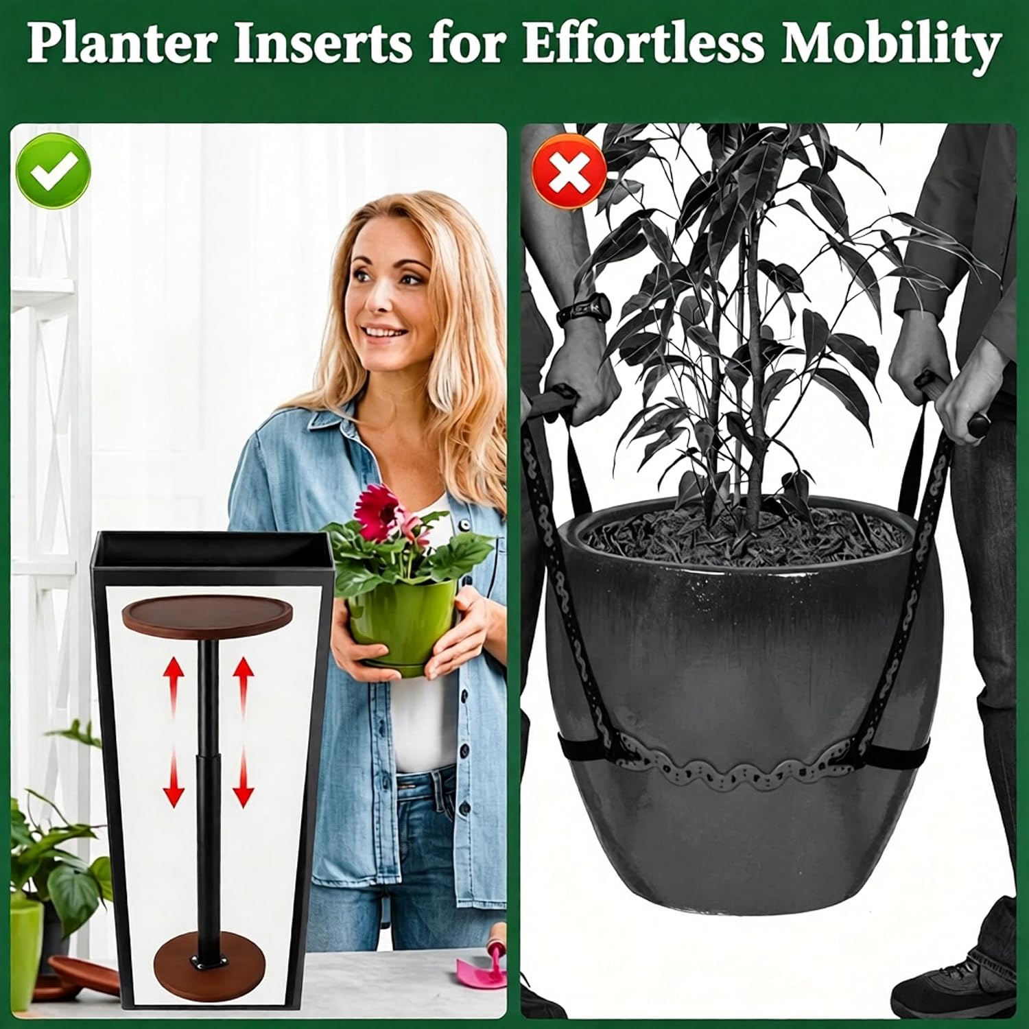 LUTTY 2 Pack Plant Risers for Inside Pots, Wooden 13.8-21.7" Adjustable Height Plant Riser