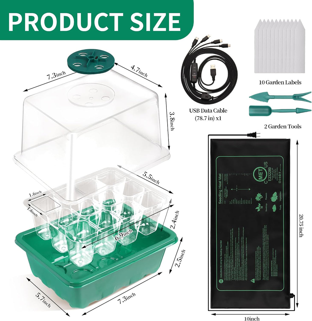 4-Pack Seed Starter Tray with Grow Light and Heat Mat, 48 Cells Seed Starter Kit with Adjustable Humidity Dome and