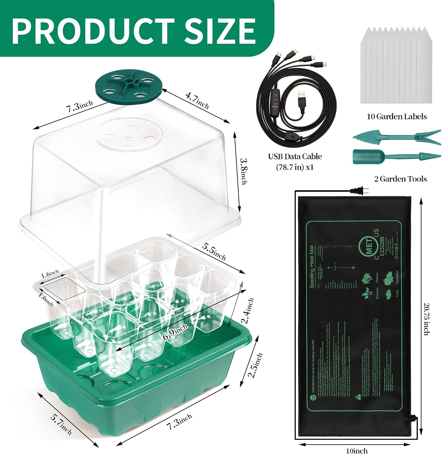 4-Pack Seed Starter Tray with Grow Light and Heat Mat, 48 Cells Seed Starter Kit with Adjustable Humidity Dome and