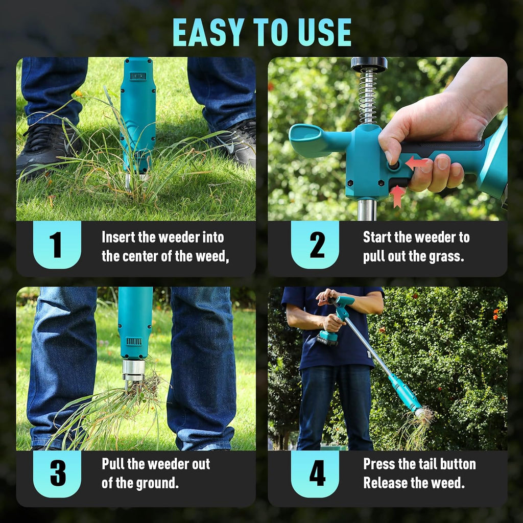 21V Electric Weed Puller Tool, Stand Up Heavy Duty Weed Puller w/3000mAh Battery*2, Root Weeder for Lawn/Yard