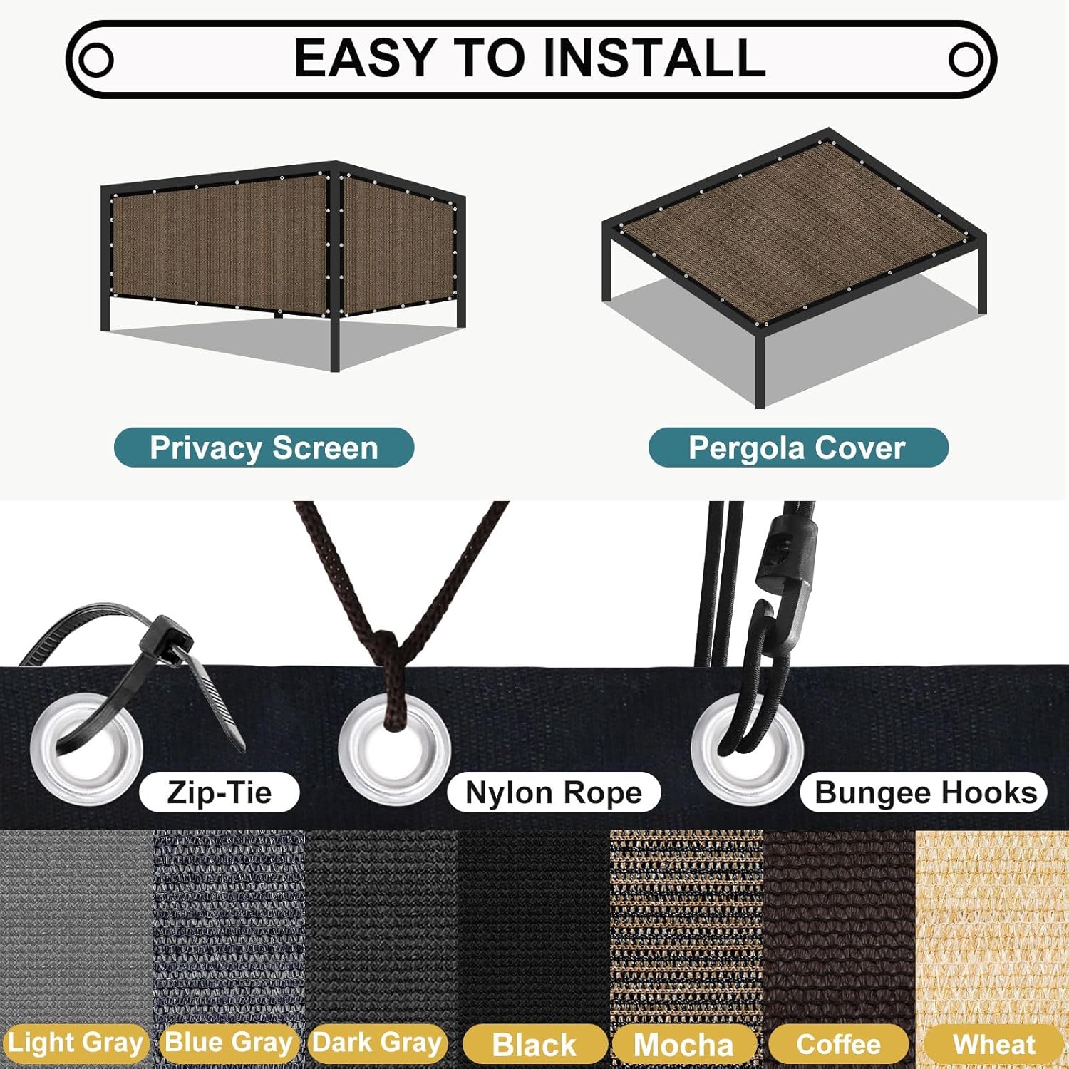 Shade&Beyond 90% Sun Shade Cloth with Grommets, 8' X 10' Pergola Shade Cover Canopy, Mesh Tarp Sun Screens for Patio