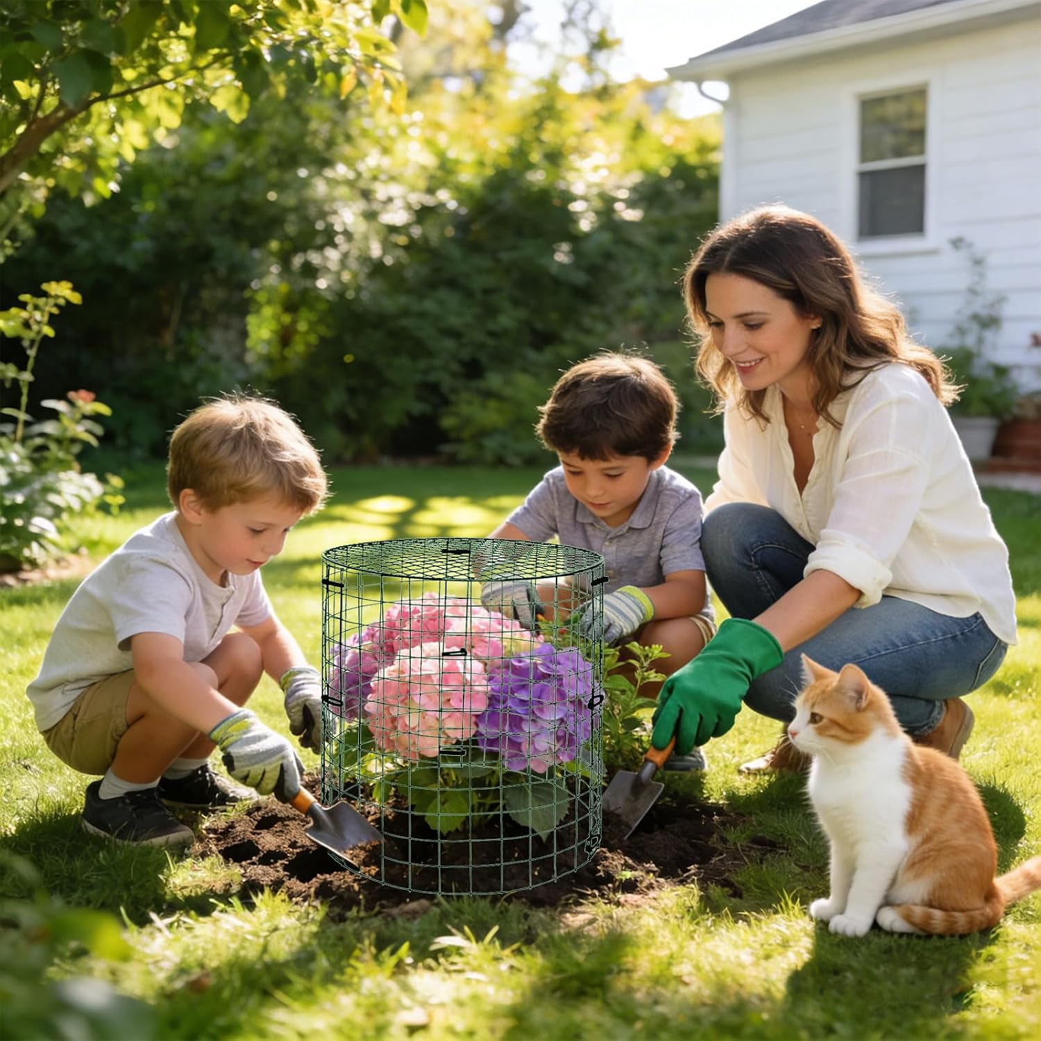 6 Pack 11.8×11.8in Plant Protectors from Animals, Wire Mesh Cages | Reusable Design, Protective Lid、Stakes、Zip Ties and