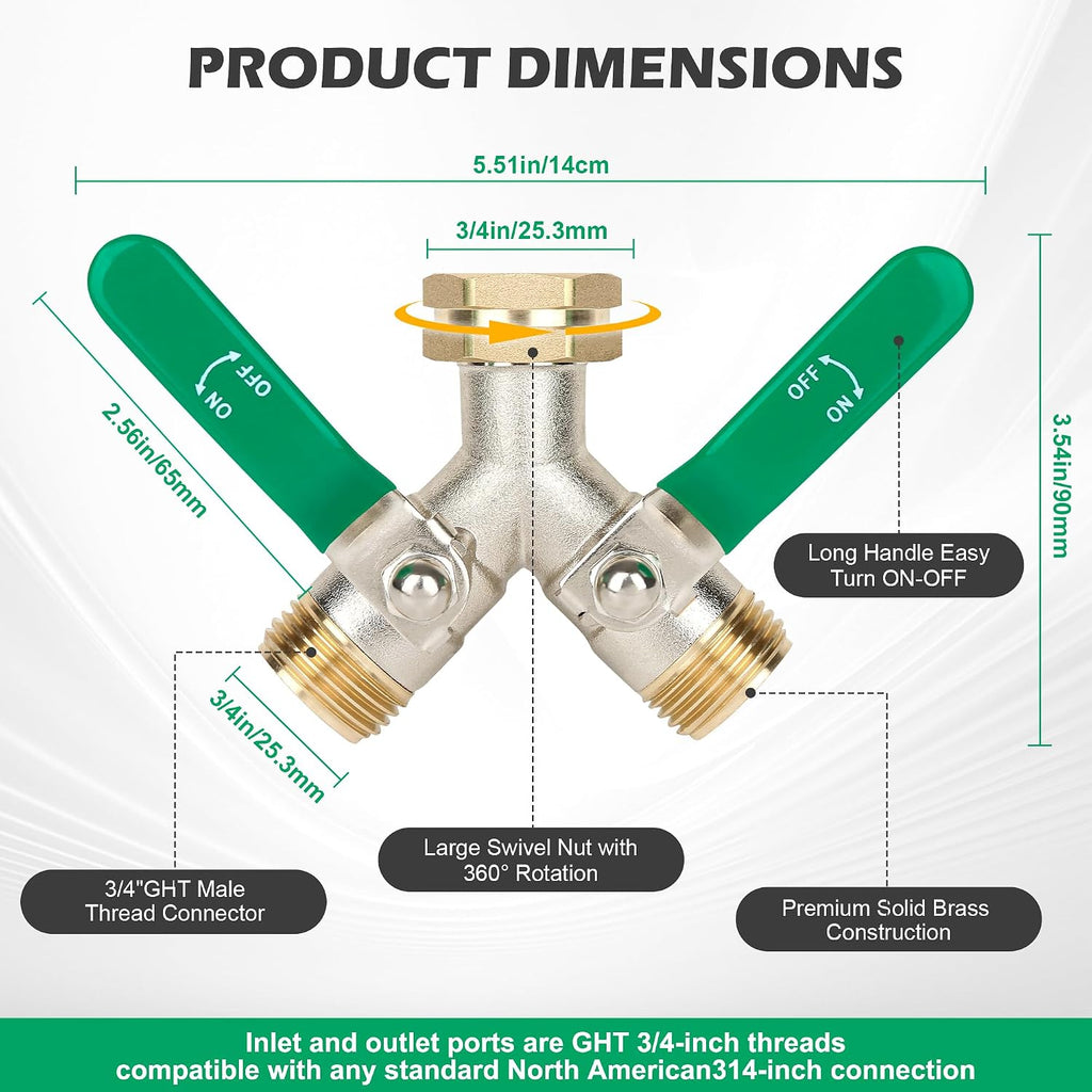 Love Is War 2 Way Y Garden Hose Splitter, 3/4" GHT Thread Brass Hose Connector, High Flow Outdoor Faucet Splitter for