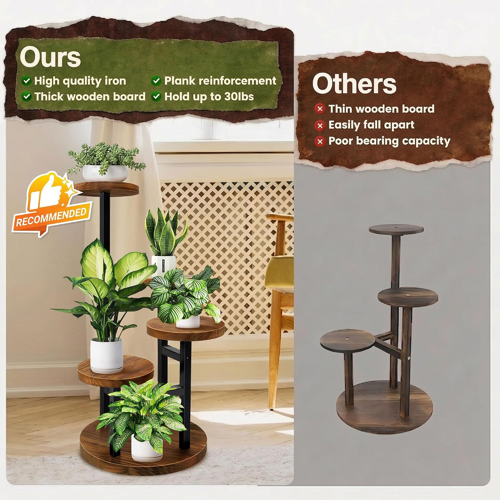 4 Tier Plant Stand Indoor | Metal Wood Plant Stands For Indoor Plants, Corner Tiered Flower Plant Shelf Rack for Living