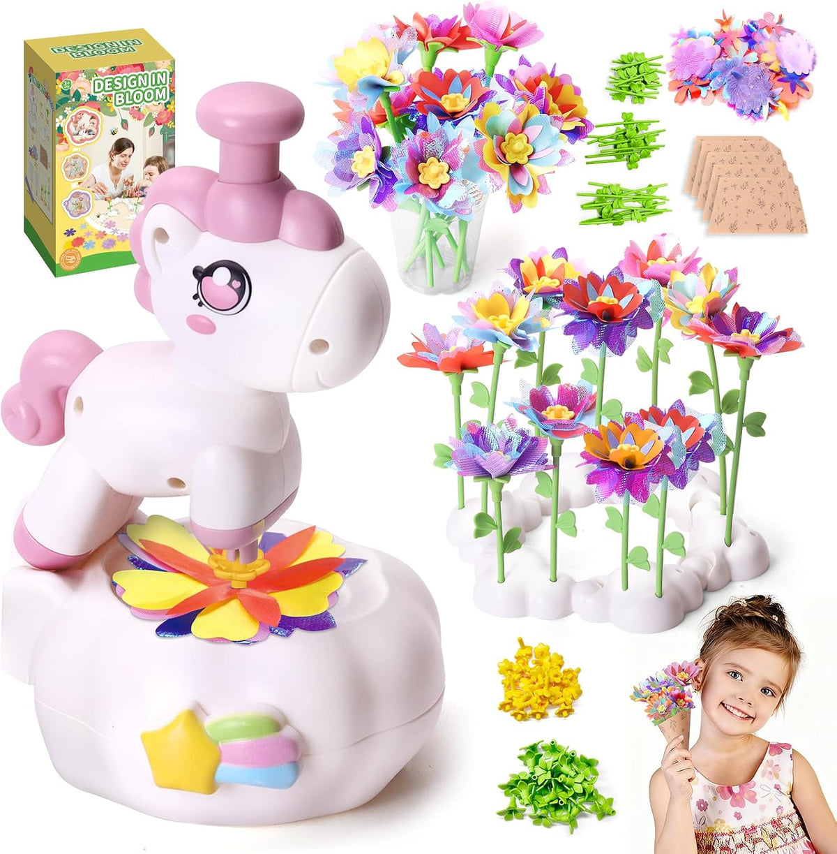RISUNTOY Flower Craft Kits for Kids 4-8, DIY Fabric Bouquet Set