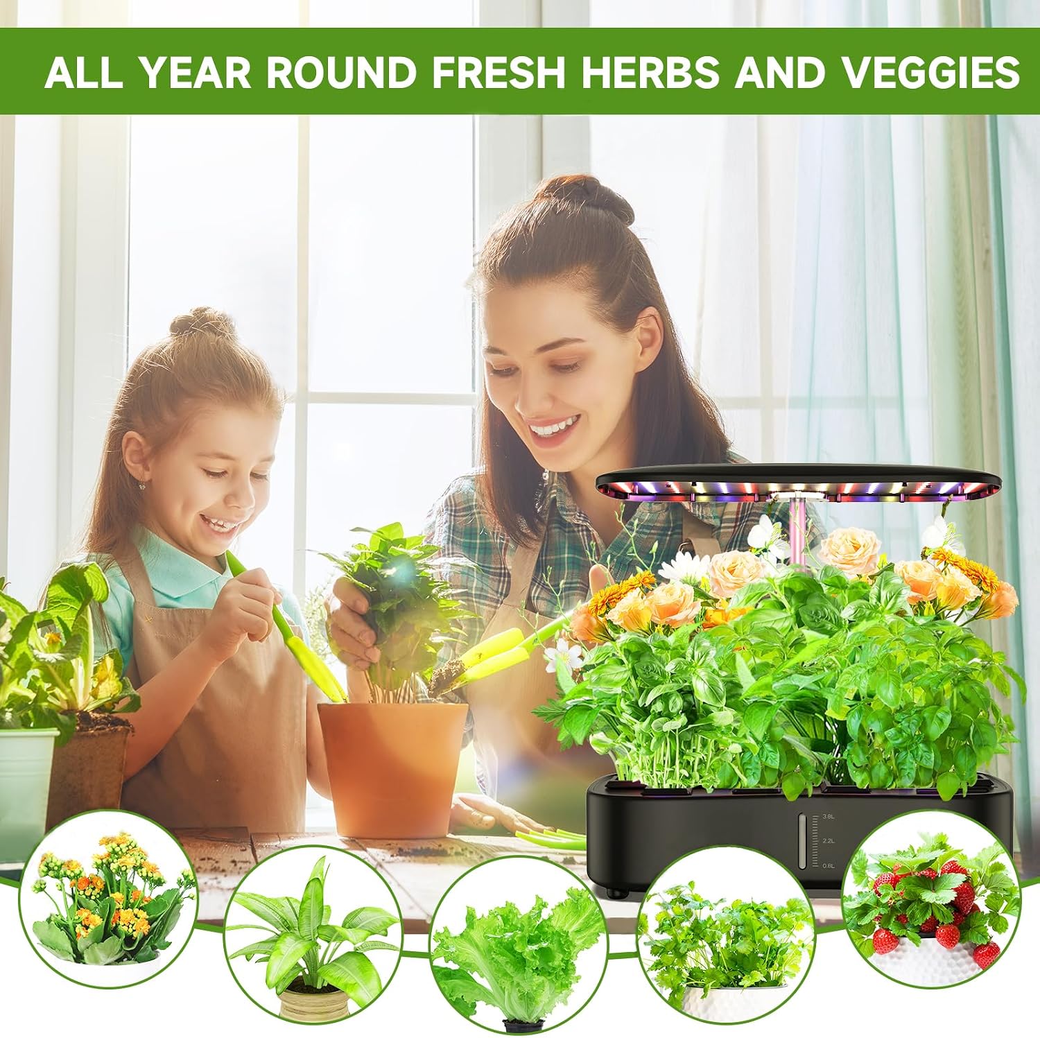 Fulsren Indoor Garden Hydroponics Growing System Kit 12Pods, Vegetable Growth Lamp Countertop with LED Grow Light