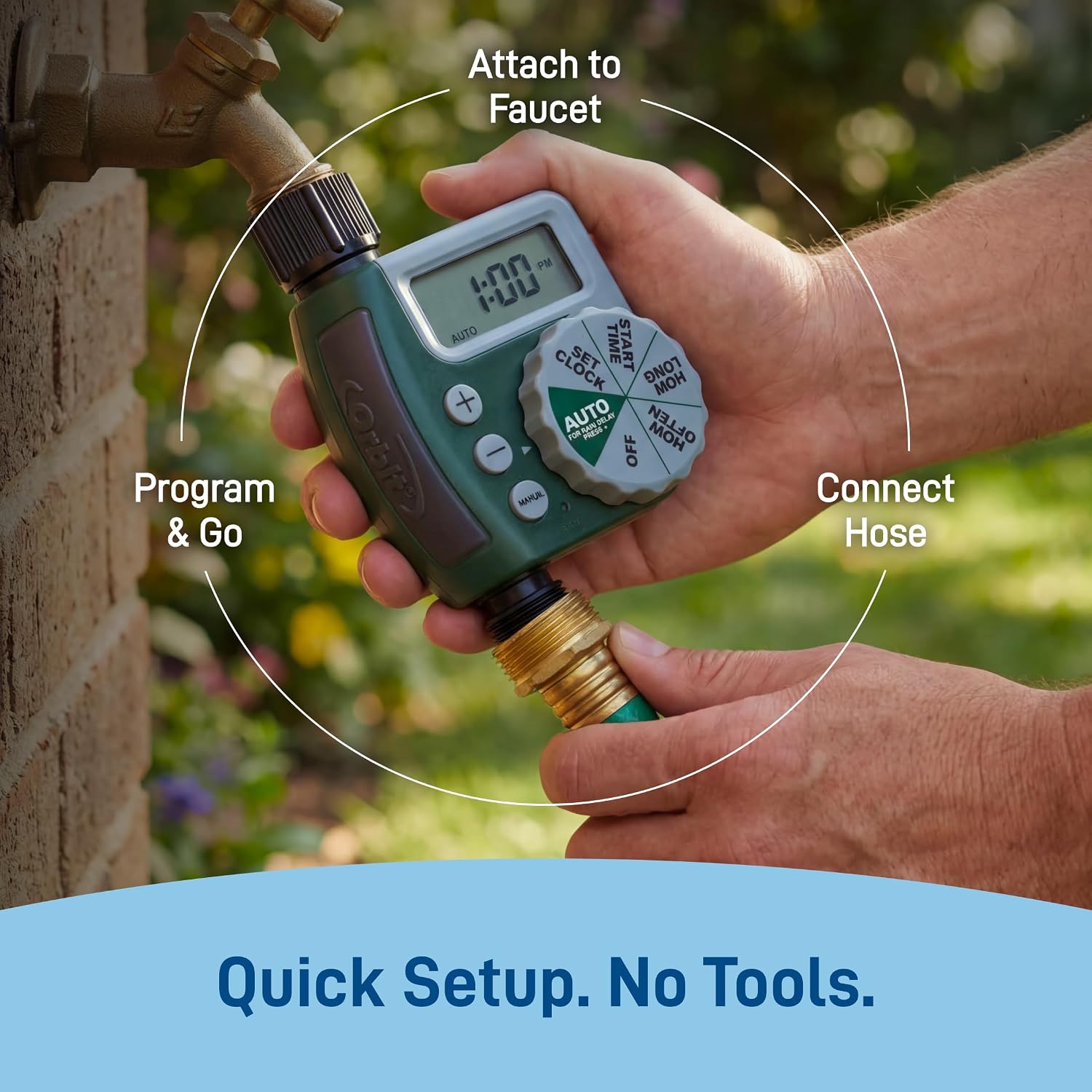 Orbit Programmable Digital Hose Watering Timer - 1 Outlet - Battery Powered - with LCD Screen - Built-in Rain Delay