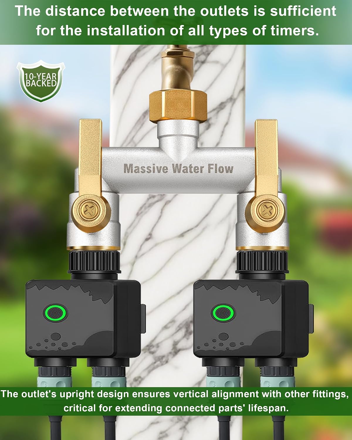 Hose Splitter 2 Way Heavy Duty, Full Flow Solid Brass Nickel Plated Garden Hose Splitter, Spigot Splitter Valve with