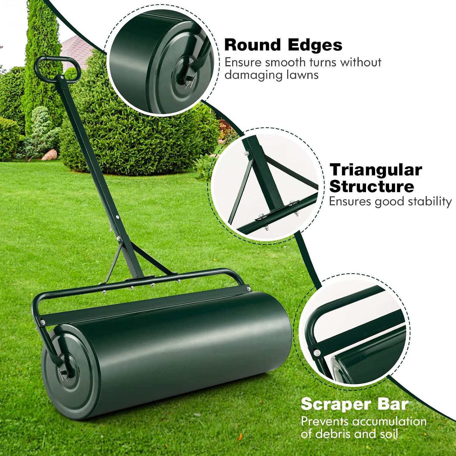 IRONMAX 17 Gallons/63 L Manual Lawn Roller, Water & Sand Fillable, Green | Heavy Duty Tow-Behind Steel Sod Roller with