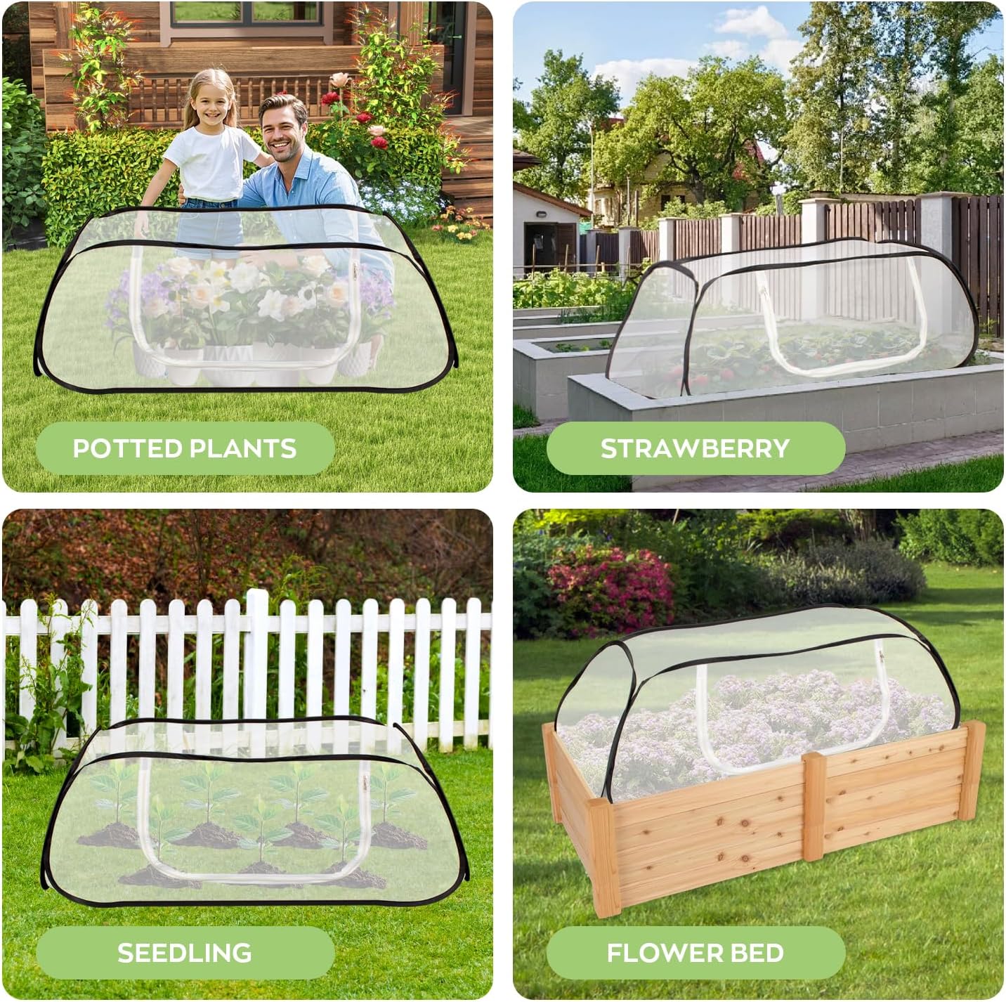 Pop Up Raised Garden Bed Cover -45''x22''x18'' Instant Plant Protection Against Bird, Pests & Squirrel，Plant Net Cover