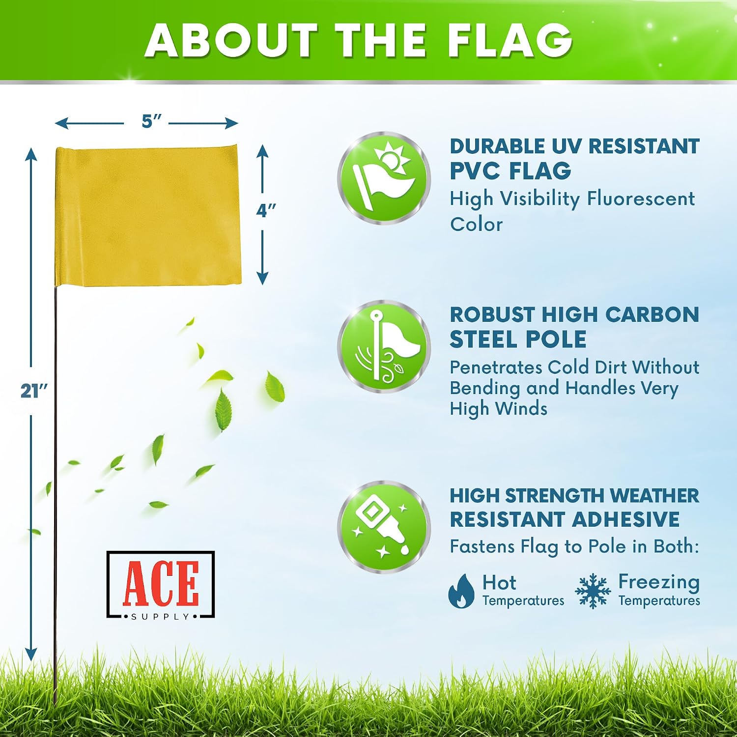 Yellow Marking Flags 100 Pack - 4x5x21 Inch Yellow Flags for Yard - Markers For Lawn, Irrigation, Landscaping, Survey &