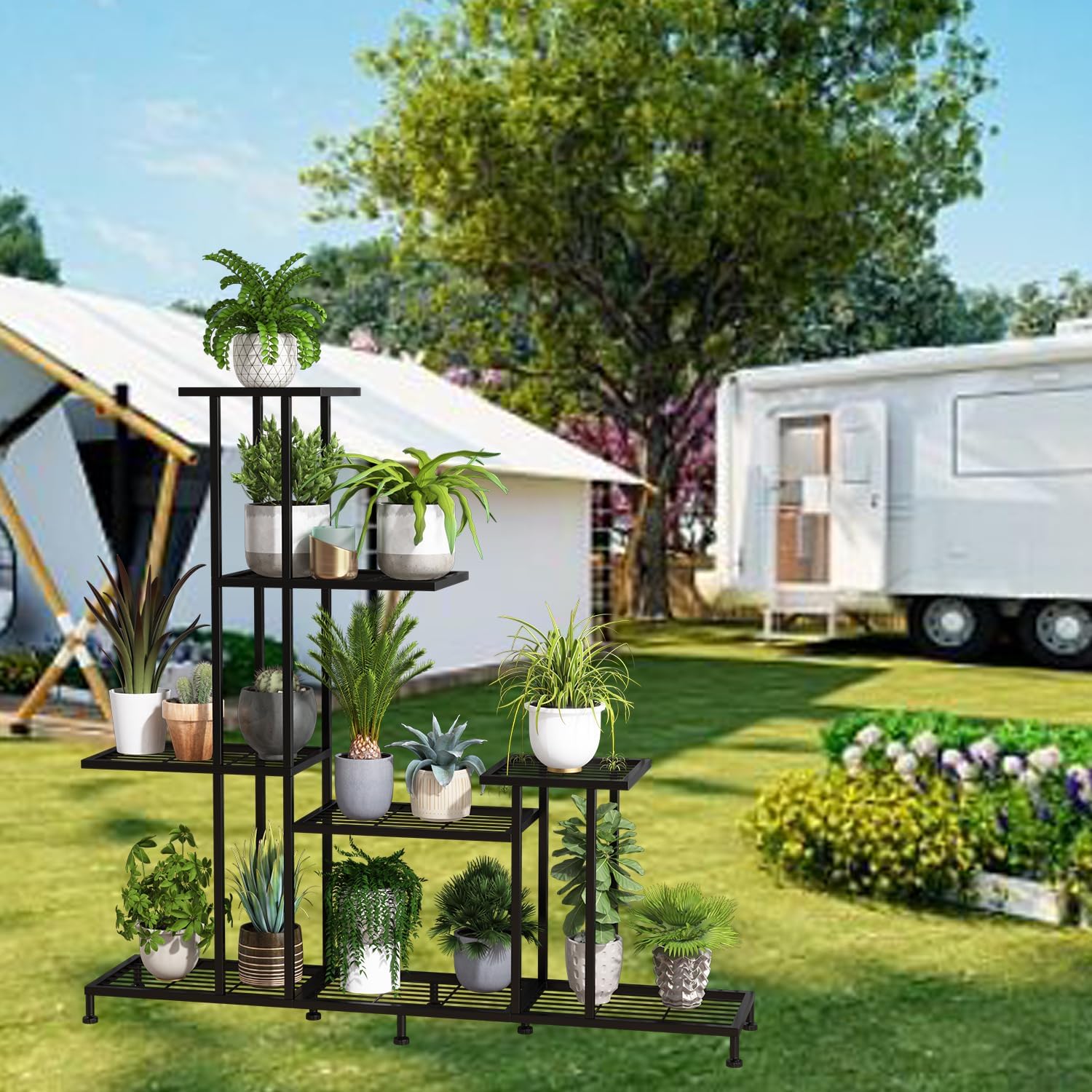 Twhep Heavy Duty Metal Plant Stand, 5 Tiers Multifunctional Plant Stand for Indoor Outdoor, for Tall Large Rack for