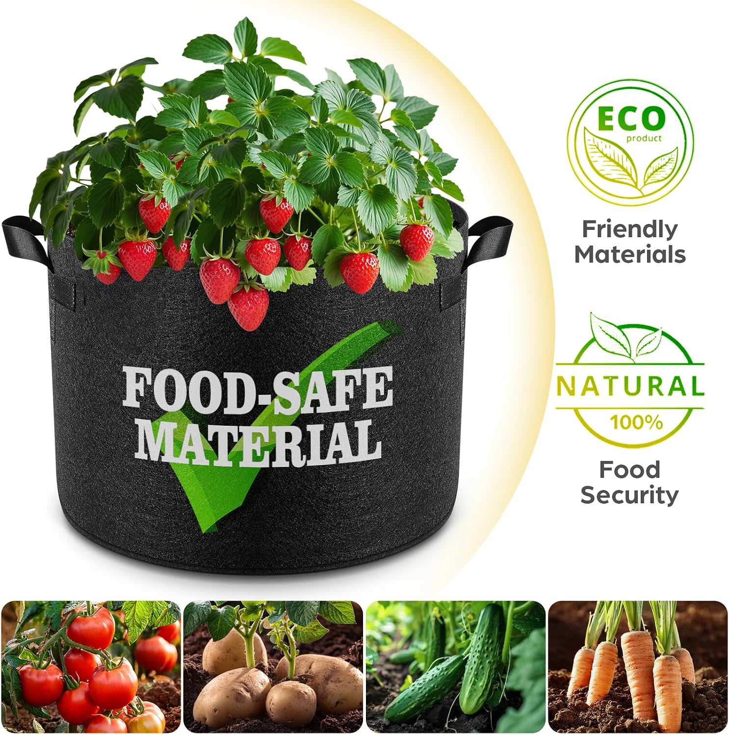 Jorvila 10-Pack 5 Gallon Grow Bags | Thickened Nonwoven Fabric Pots, Garden Grow Bags with Handles, Heavy Duty 300G