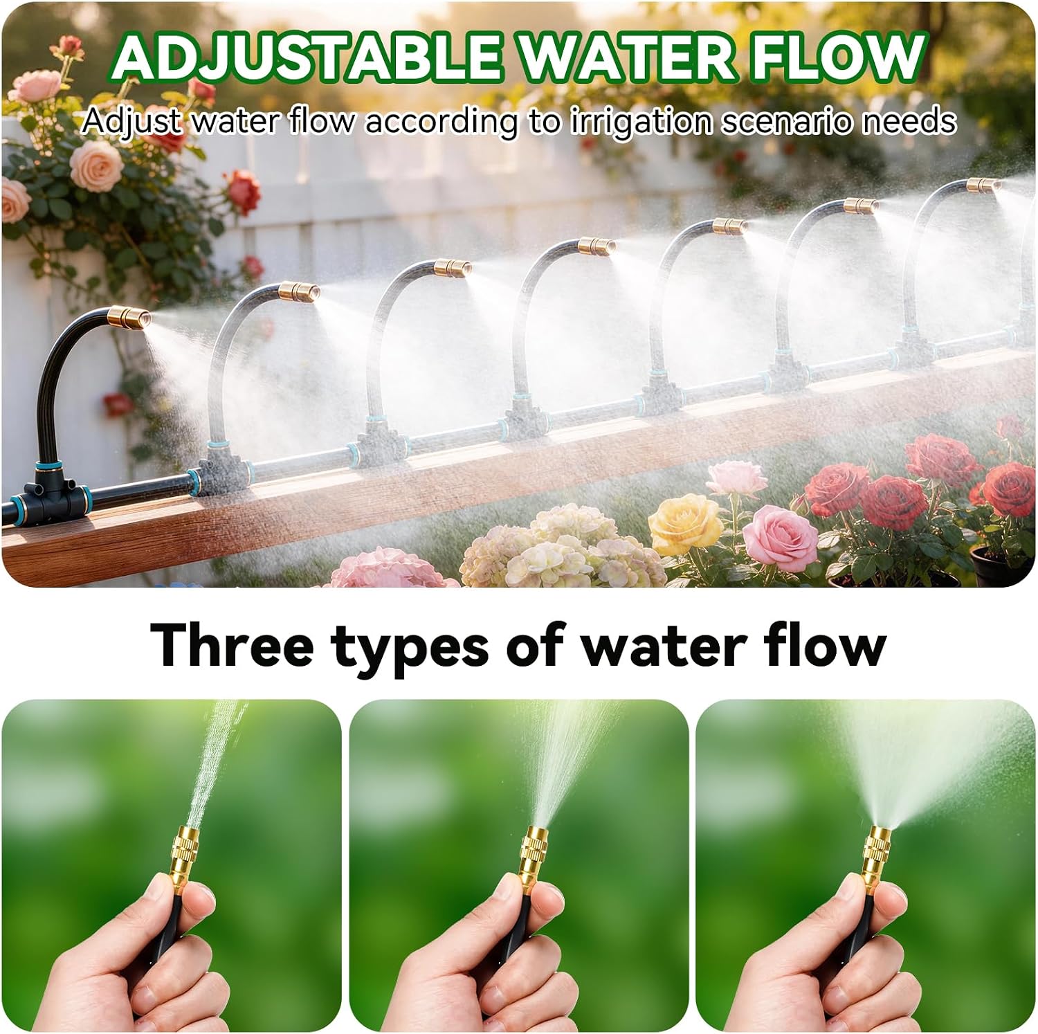 360°Adjustable Drip Irrigation System,200FT Irrigation System for Garden | 32 Copper Nozzles,141Pcs Automatic Misting