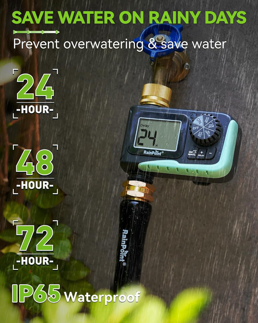 RAINPOINT Sprinkler Timer with Brass Swivel | Programmable Water Timer for Garden Hose with Rain Delay/Manual Watering