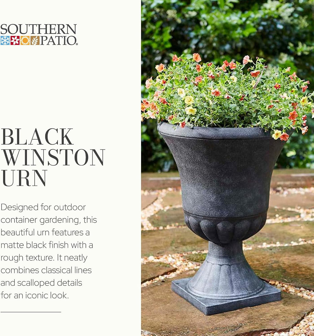 Southern Patio Winston Plant Urn, Garden Planter Urn for Flowers and Plants, 16" D x 16" W x 21" H, Weathered Black, 2