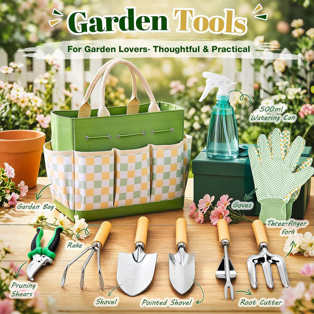 Gardening Tool Set, 9-Piece Heavy Duty with Durable Tote Bag, Ergonomic Rust-Resistant Garden Tools, Ideal Gardening