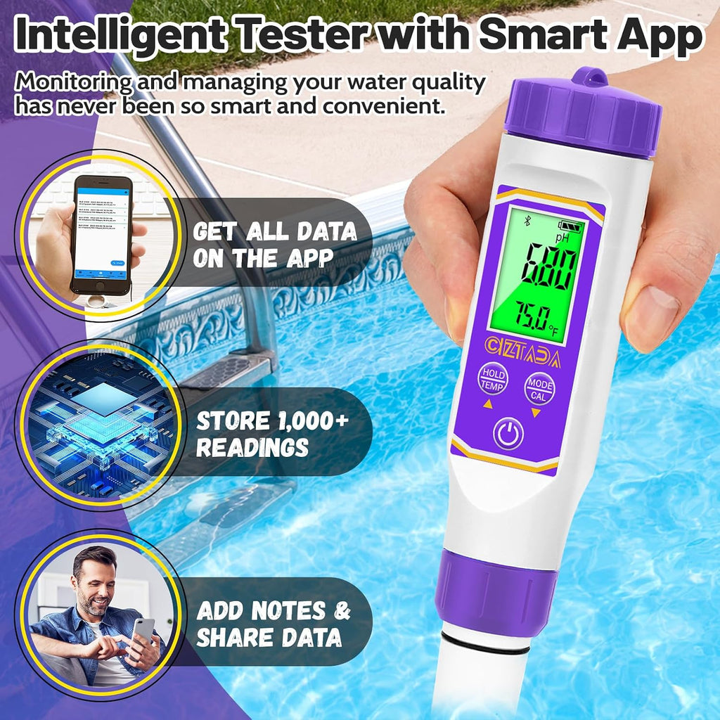 Smart pH Meter for Water pH and EC Meter for Hydroponics Nutrients | 4 in 1 Digital pH and PPM Tester for Reservoir