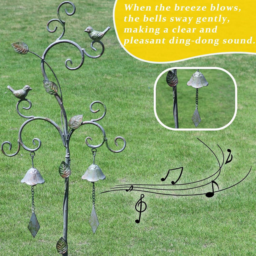 Decorative Garden Stakes for Outside,Metal Outdoor Garden Decor with Bells | 45.7"H Wind Chime Stakes for Outside,Bird