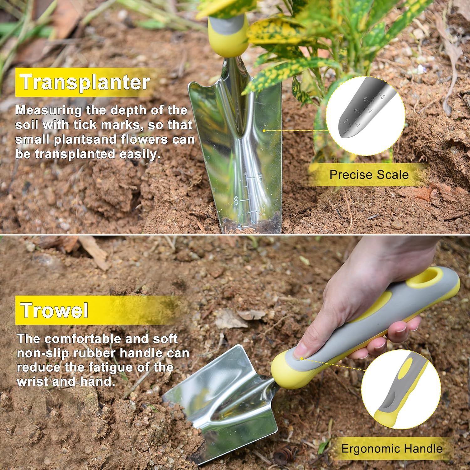 Carsolt 10Pcs Heavy Duty Stainless Steel Garden Hand Tools Set for Planting | Rust-Proof & Ergonomic Handle, Includes