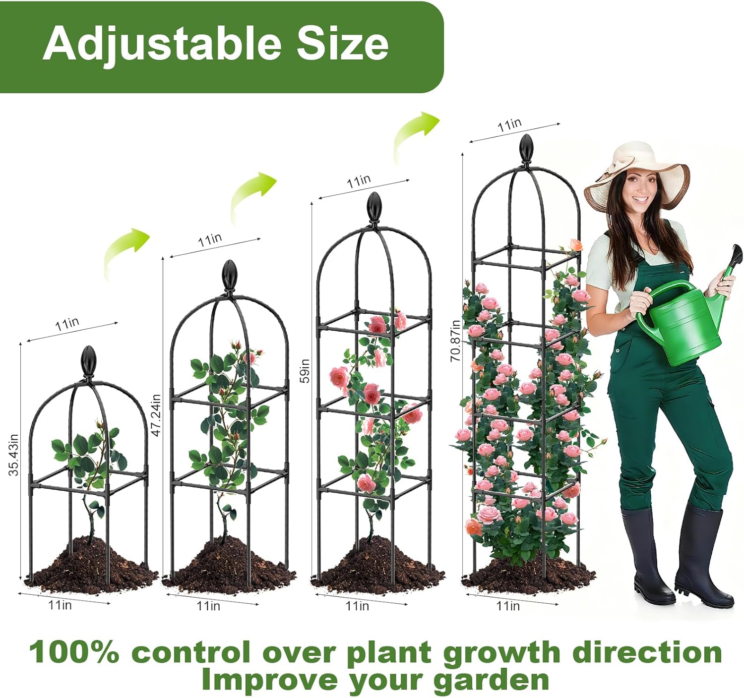 2 Pack Garden Obelisk Trellis, 70" Tall Plant Support for Climbing Vine, Metal Covered Plastic Coating Rustproof Heavy