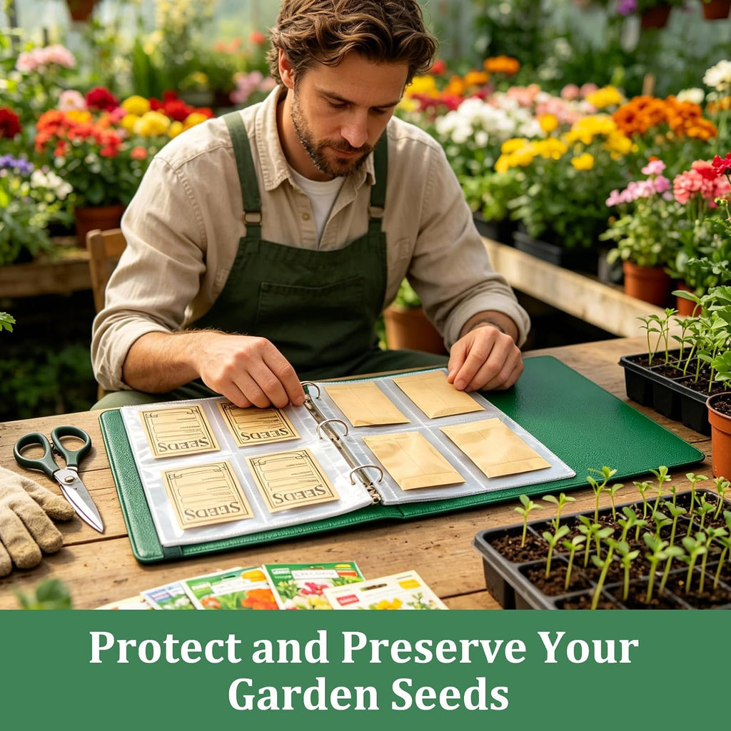 Seed Storage Binder Organizer for 200 Seed Packets 50 Sheets | Includes 50 Reusable Seed Envelopes and 50 Sheet