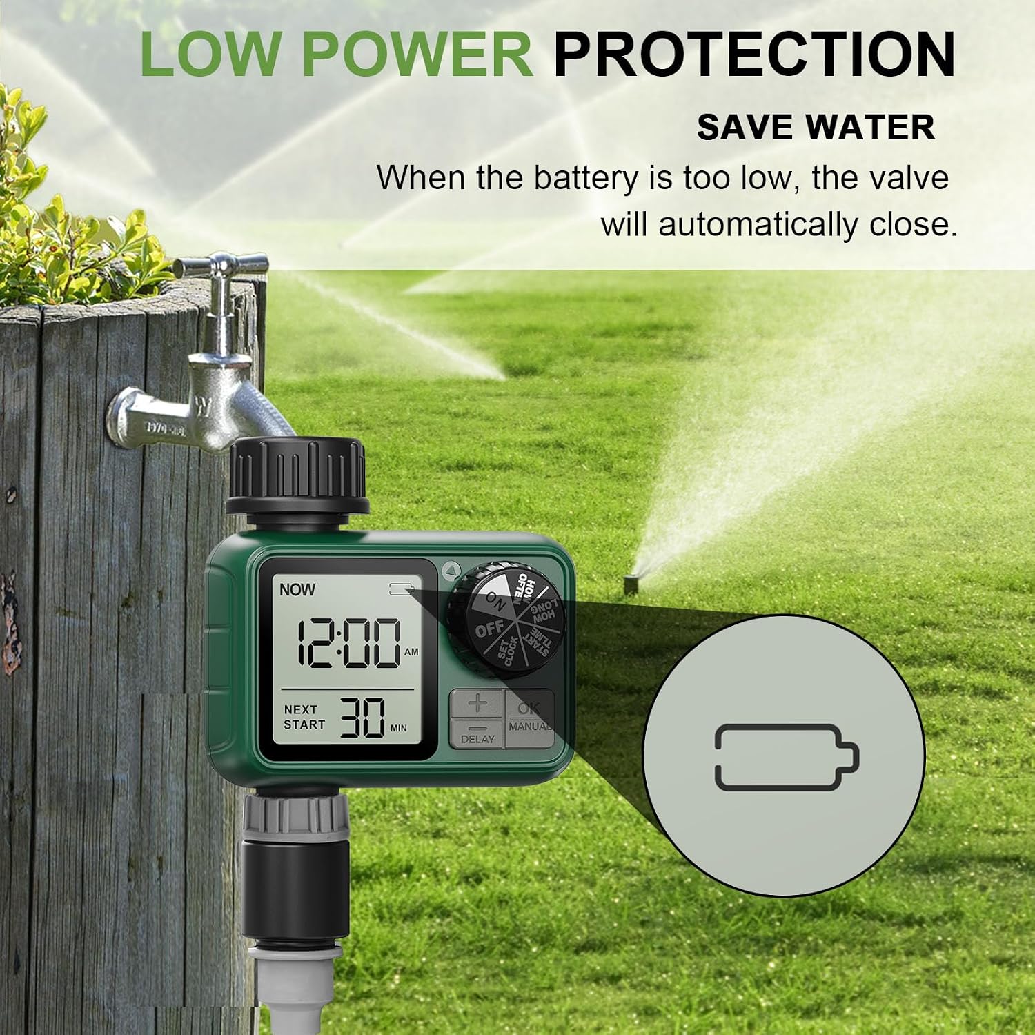 Water Timer for Outdoor Garden Hose, Sprinkler Timer for Garden | Faucet Timer with Auto/Manual/Rain Delay Mode