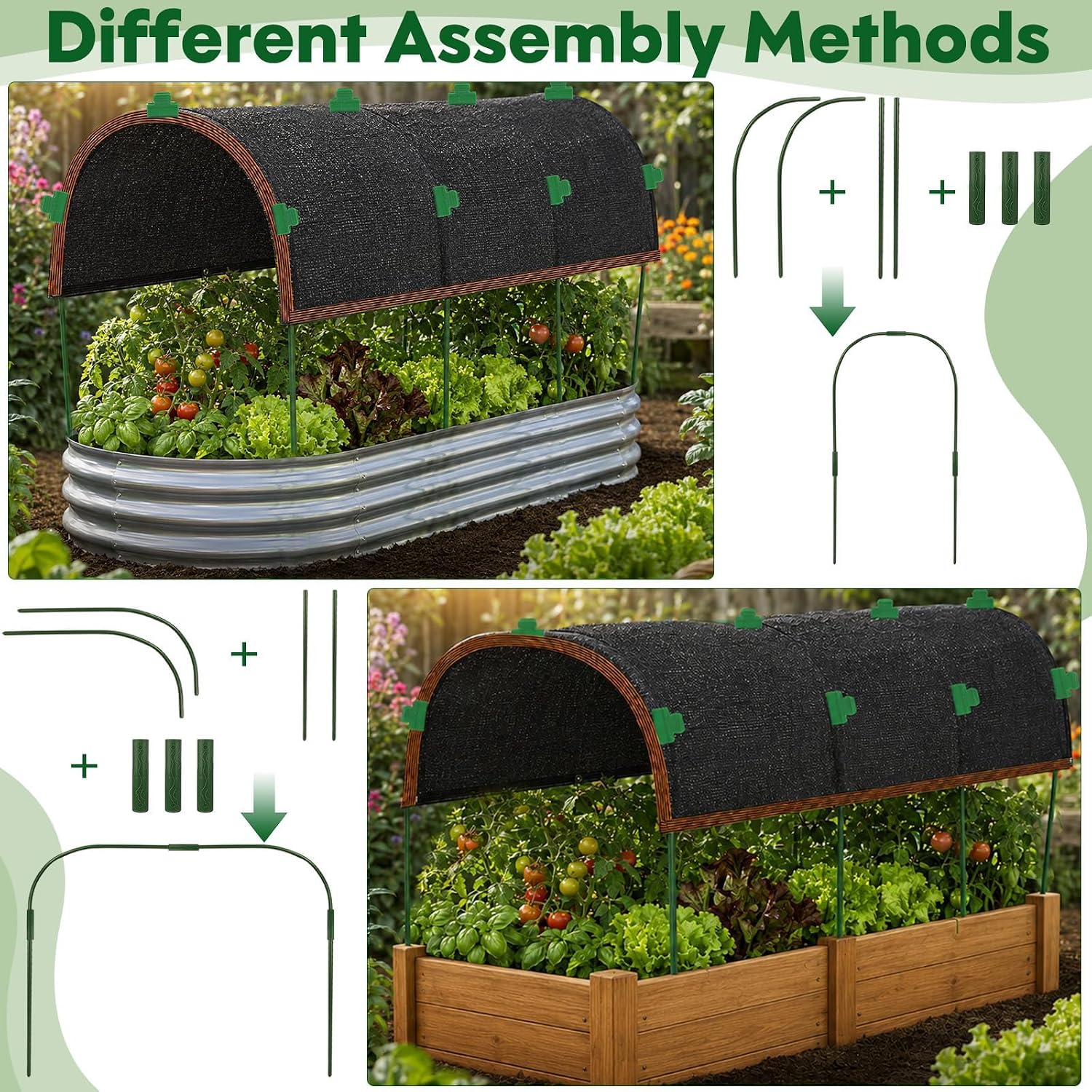 Fayoo 118" x 78.7" Garden Shade Kit with Poles, 70% Shade Cloth for Garden | 4 Sets Garden U-Hoops, Garden Sun Shade