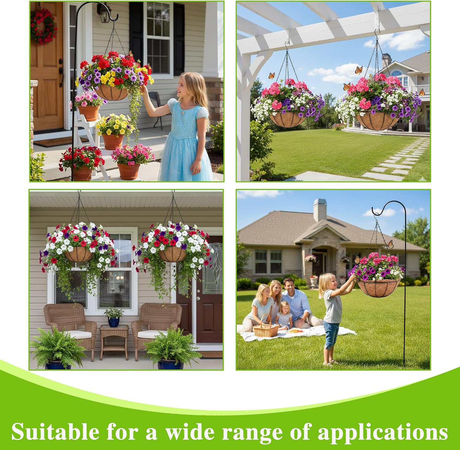 EIMQUVW 4 Pack Hanging Planter Basket Outdoor Large Hanging Flower Pots Indoor 12 inch with Coco Coir Liner Round Wire