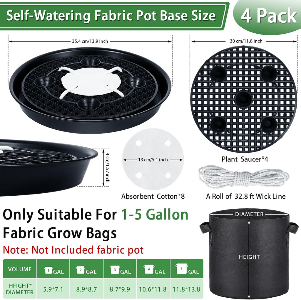 POILKMNI 4 Pack 14 Inch Self-Watering Fabric Pot Base | Auto Irrigation Plant Saucer Tray for 5 Gallon Grow Bags