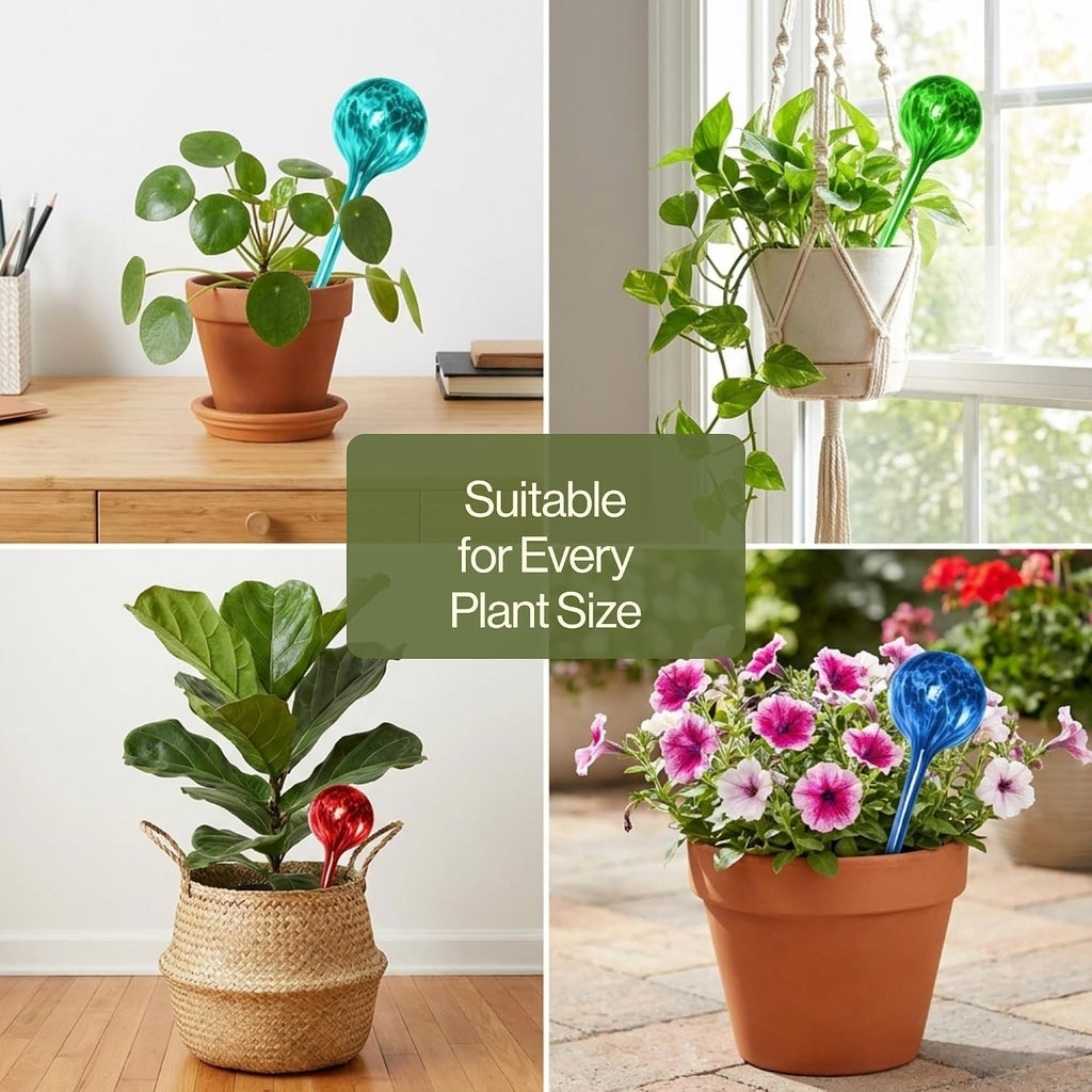 Besti Large Self Watering Globes for Plants Hands Free | Durable, Multicolored Glass Craftsmanship | Holds 380-400ml