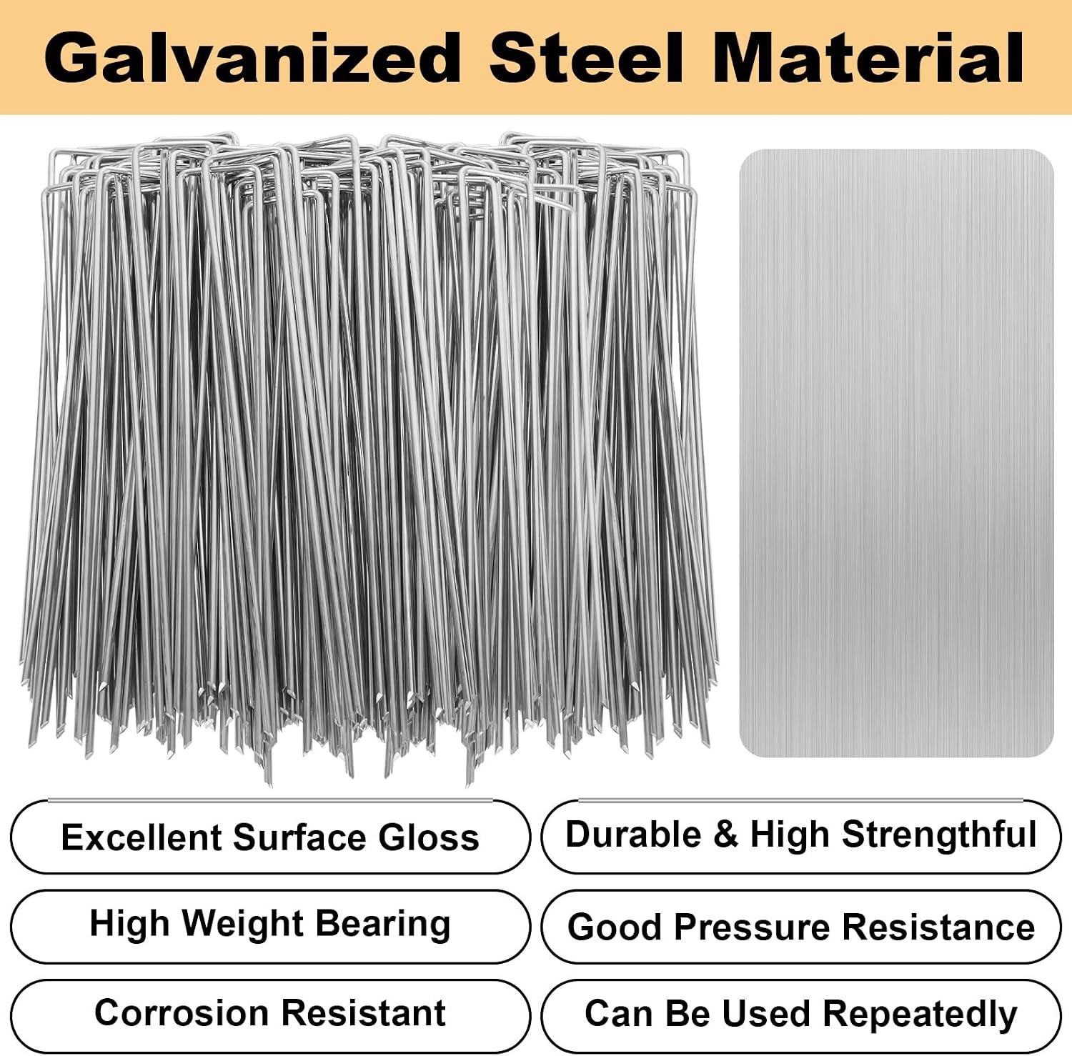 8 Inch Landscape Staples Set, 200Pcs U-Shaped Landscape Staples and 200Pcs Fixing Gasket with 1 Pcs Pick Hook for Weed