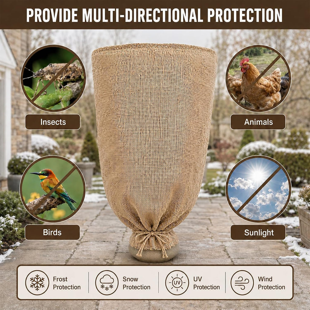 1Pcs 45.3x70.9in Winter Burlap Plant Cover Bags with Drawstring for Warmth | Reusable Plant Frost Protection for Fruit