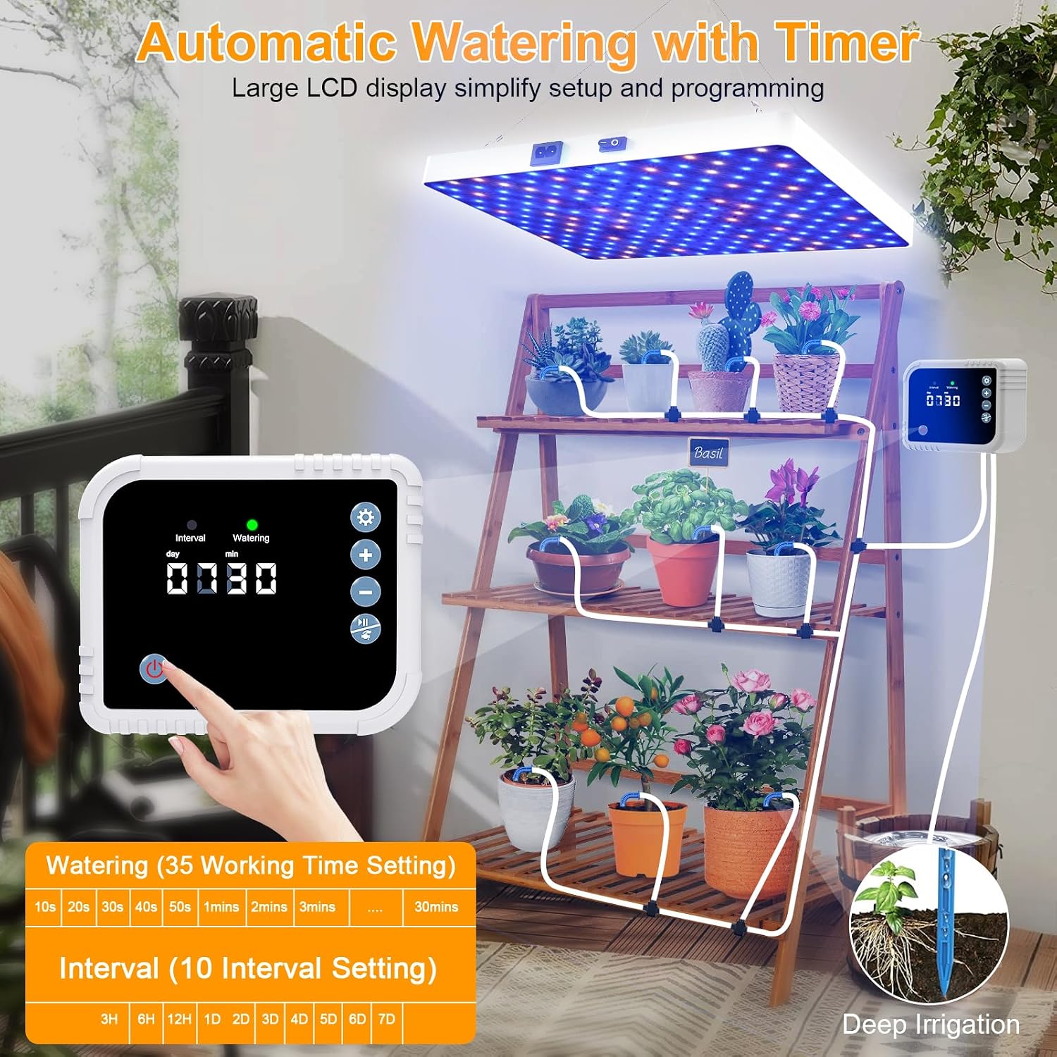 LED Grow Light with Automatic Watering System for Indoor Plants, Full Spectrum Plant Light with Remote Control