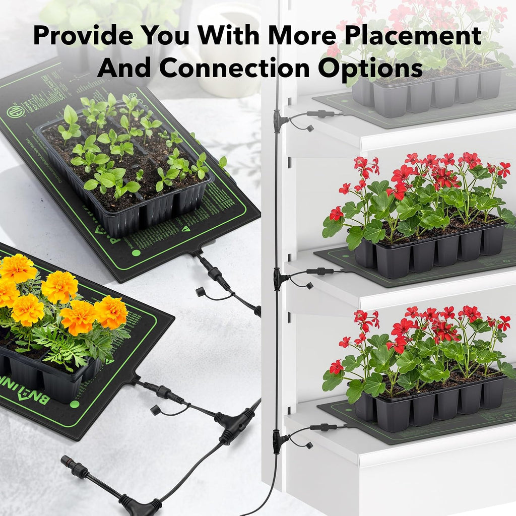 BN-LINK Seedling Heat Mat for Seed Starting 10" x 20.75", 4 Pack Daisy Chainable Waterproof Warming Mat Plant Heating