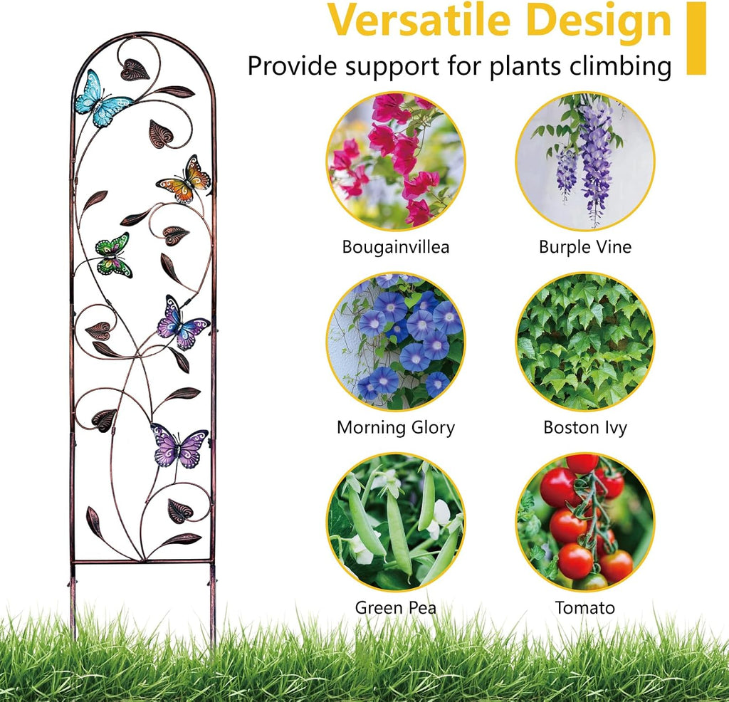 aboxoo 4-Pack Butterfly Metal Garden Trellis, 60" Decorative Outdoor Fence | For climbing